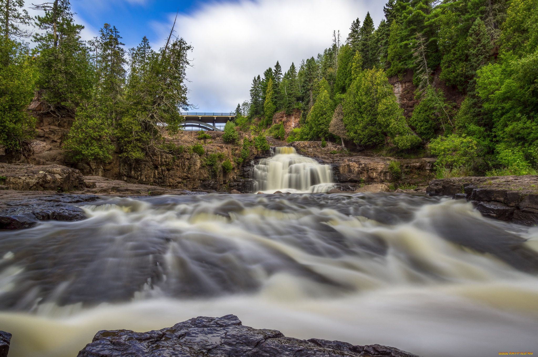 природа, водопады, река, лес, водопад