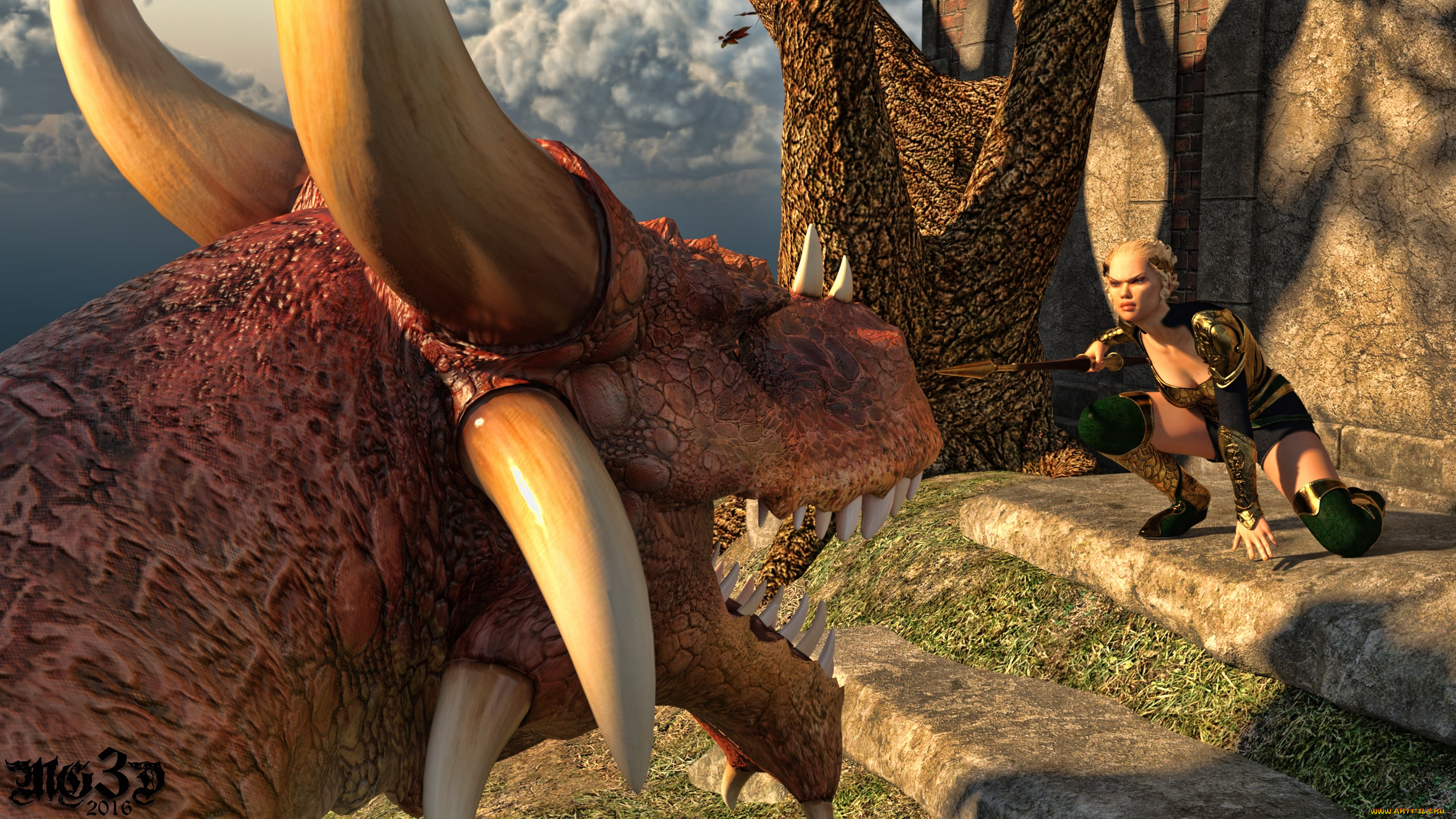 3д, графика, фантазия, , fantasy, девушка, взгляд, дракон, фон