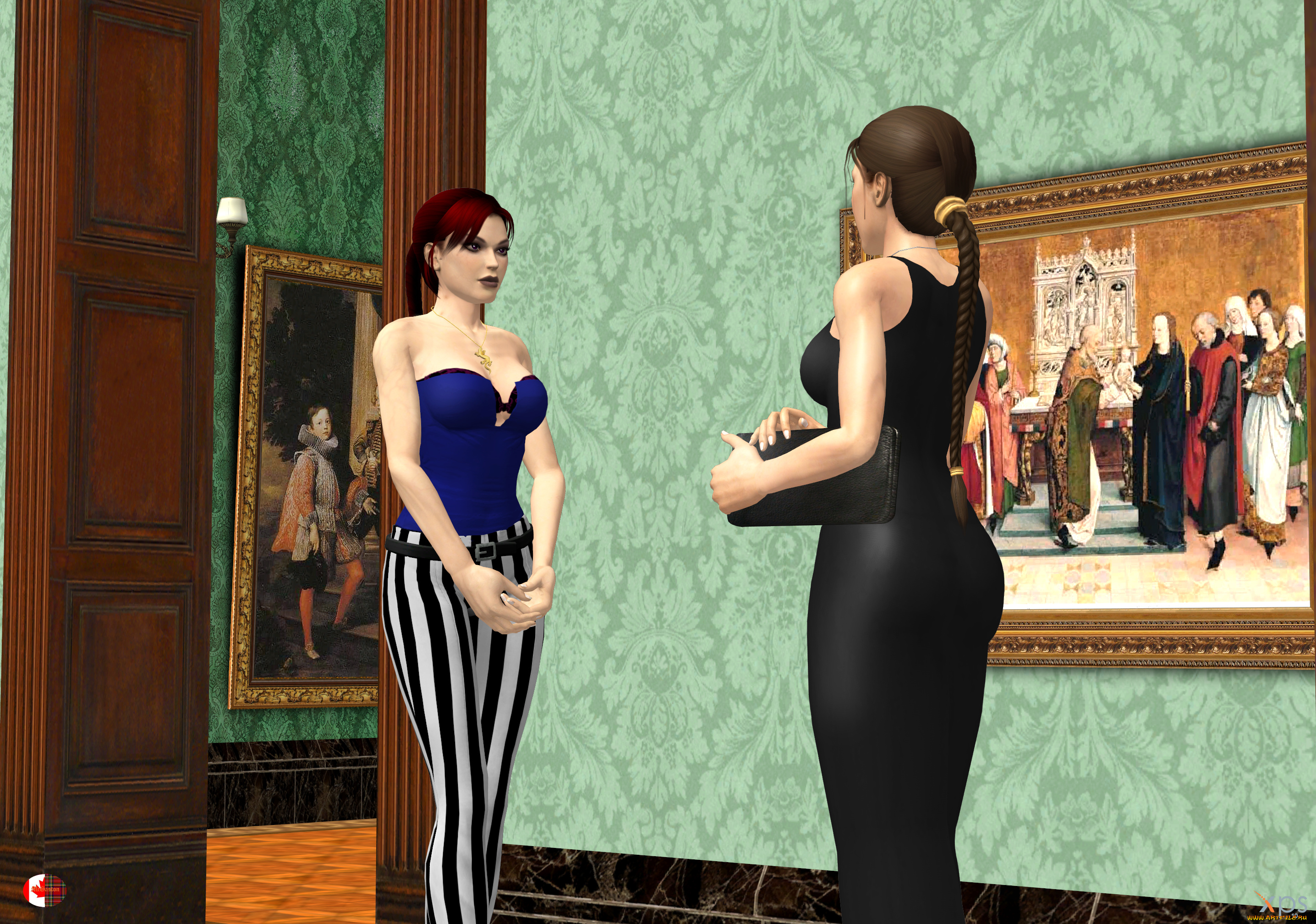 3д, графика, люди, , people, фон, девушки, взгляд, музей