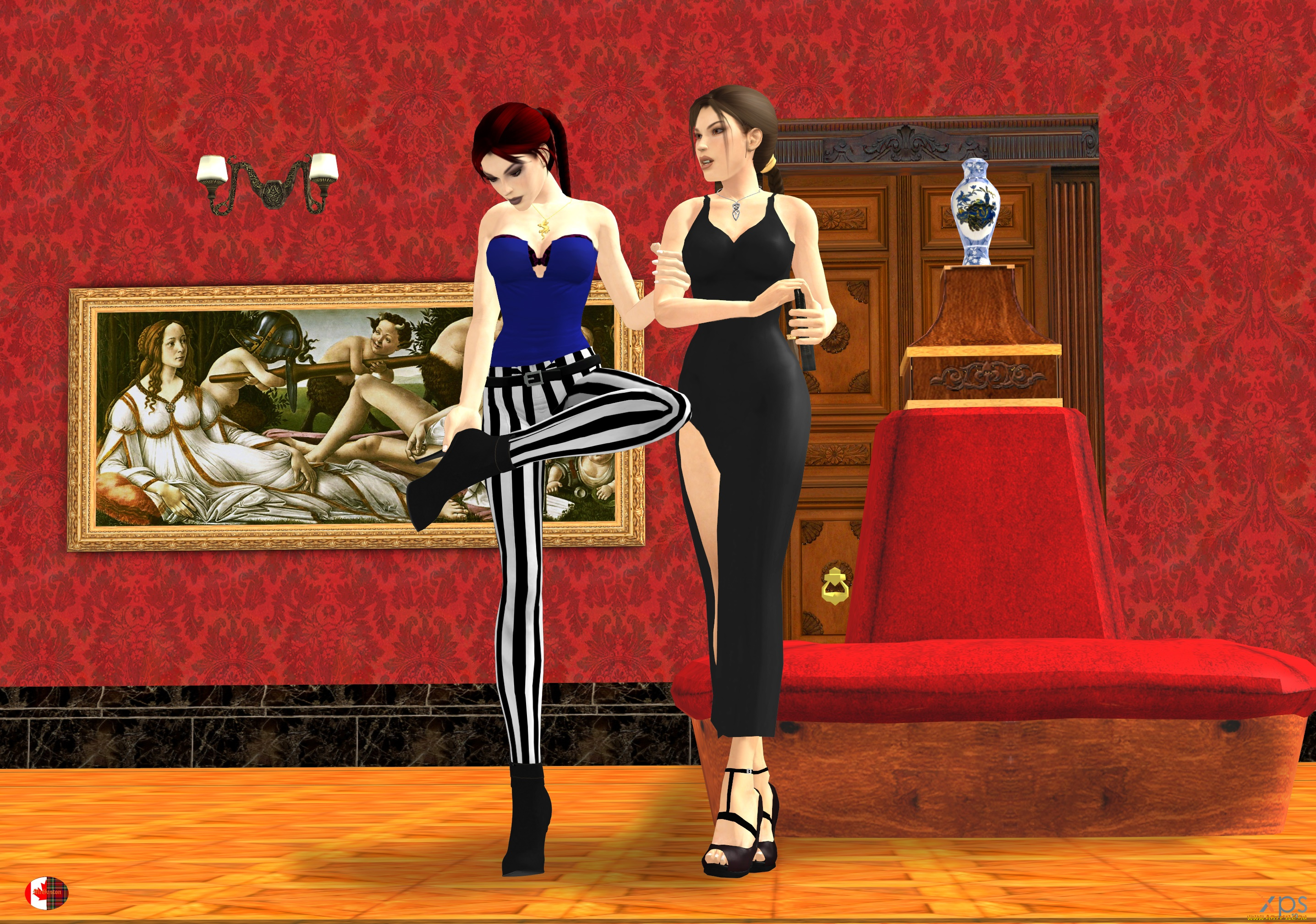 3д, графика, люди, , people, музей, фон, взгляд, девушки