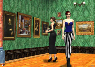 Картинка 3д+графика люди+ people девушки музей фон взгляд