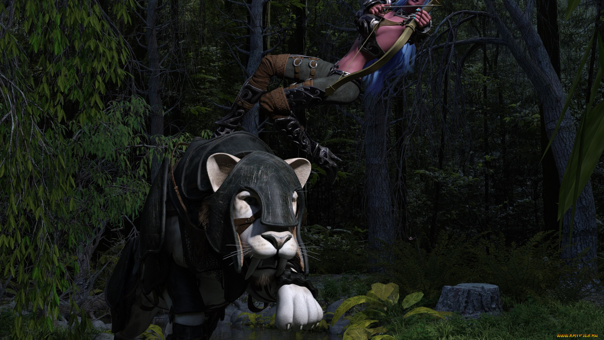 3д, графика, эльфы, , elves, фон, взгляд, эльфийка