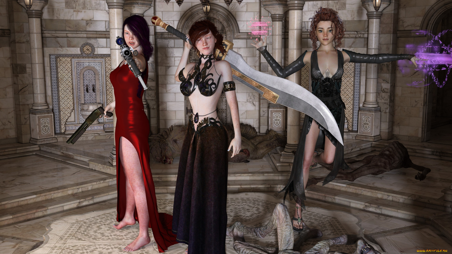 3д, графика, фантазия, , fantasy, взгляд, девушки, фон