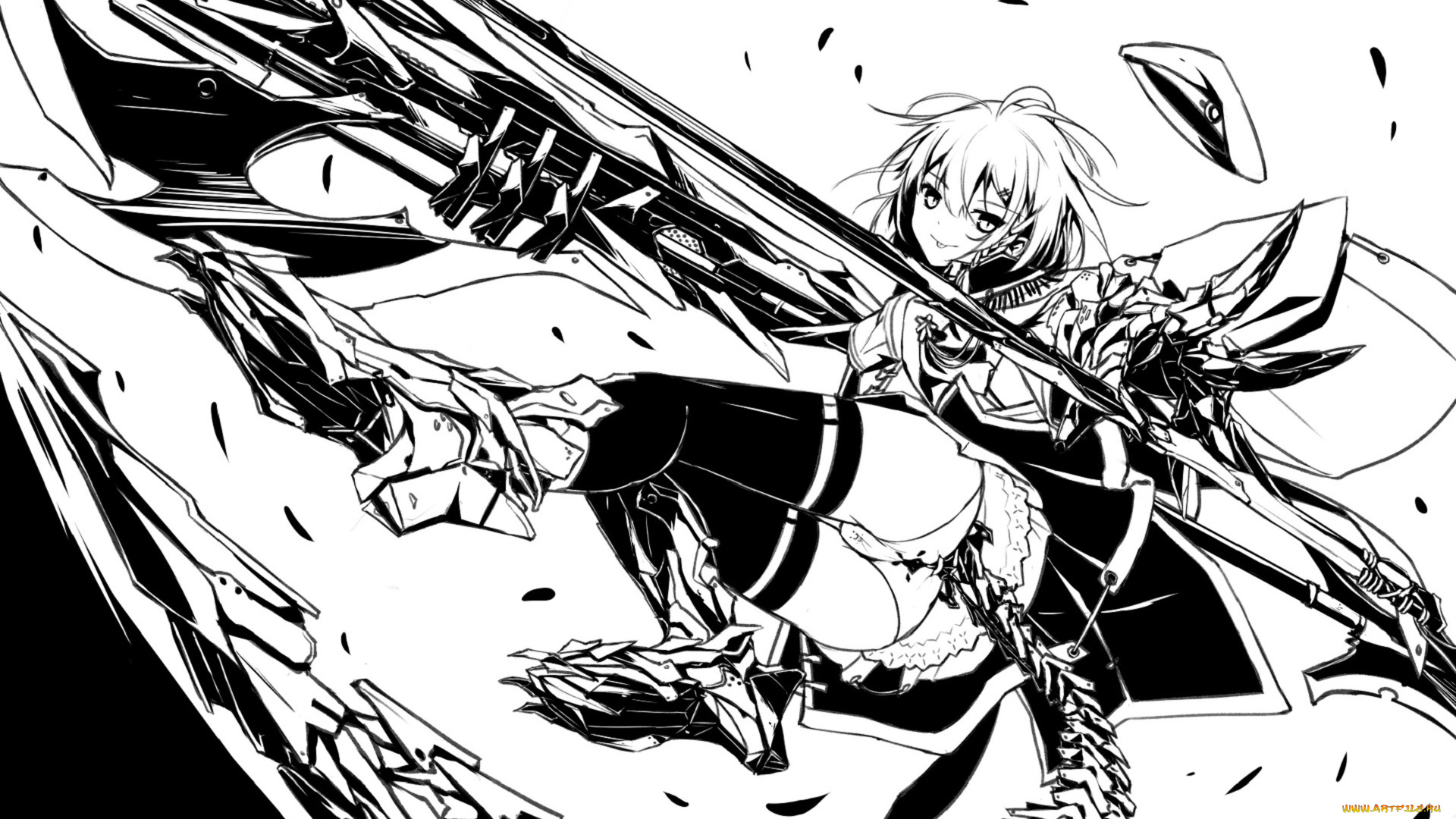 аниме, оружие, , техника, , технологии, монохромная