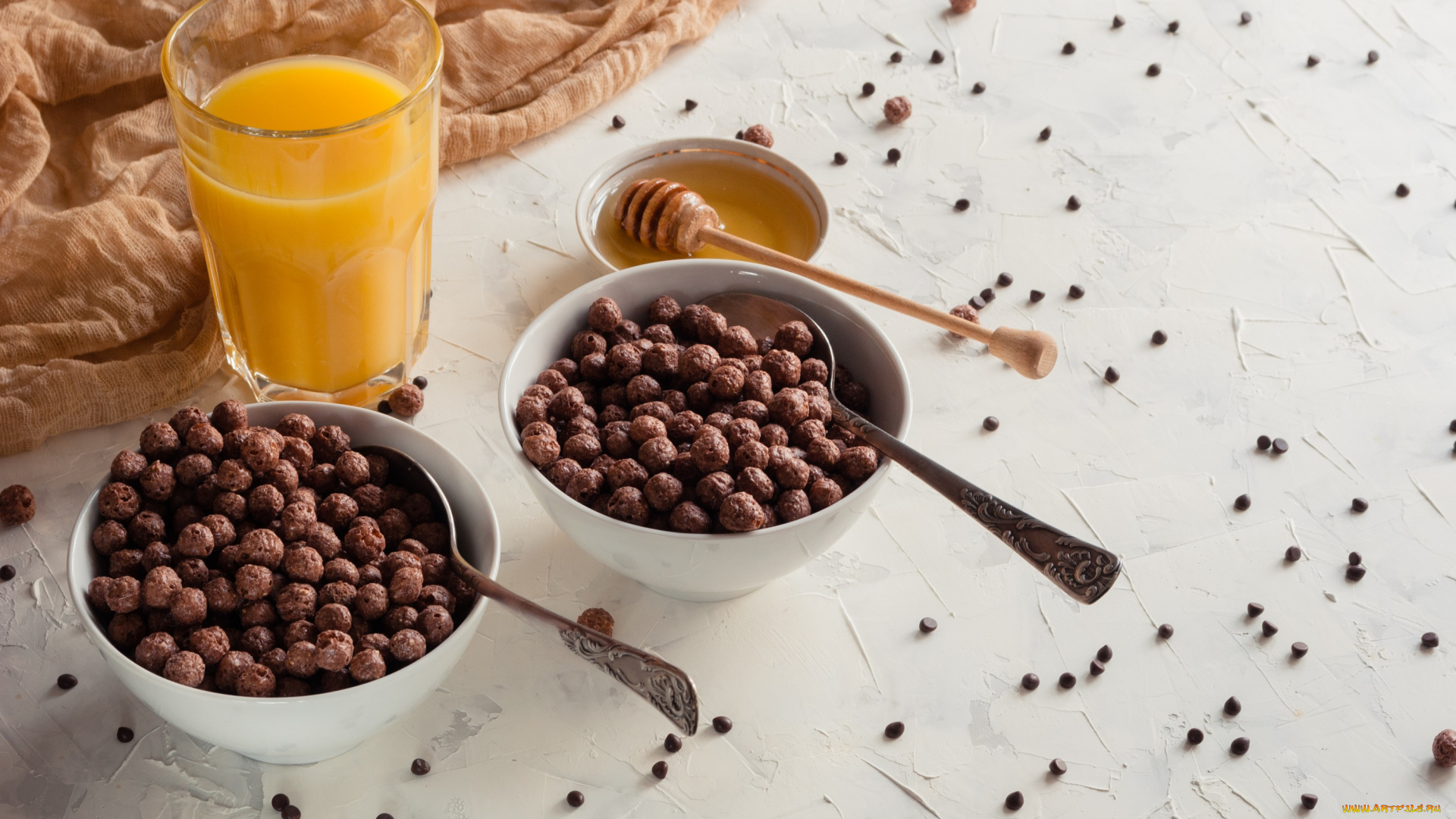 еда, мюсли, , хлопья, сок, шоколадные, шарики, мед, завтрак