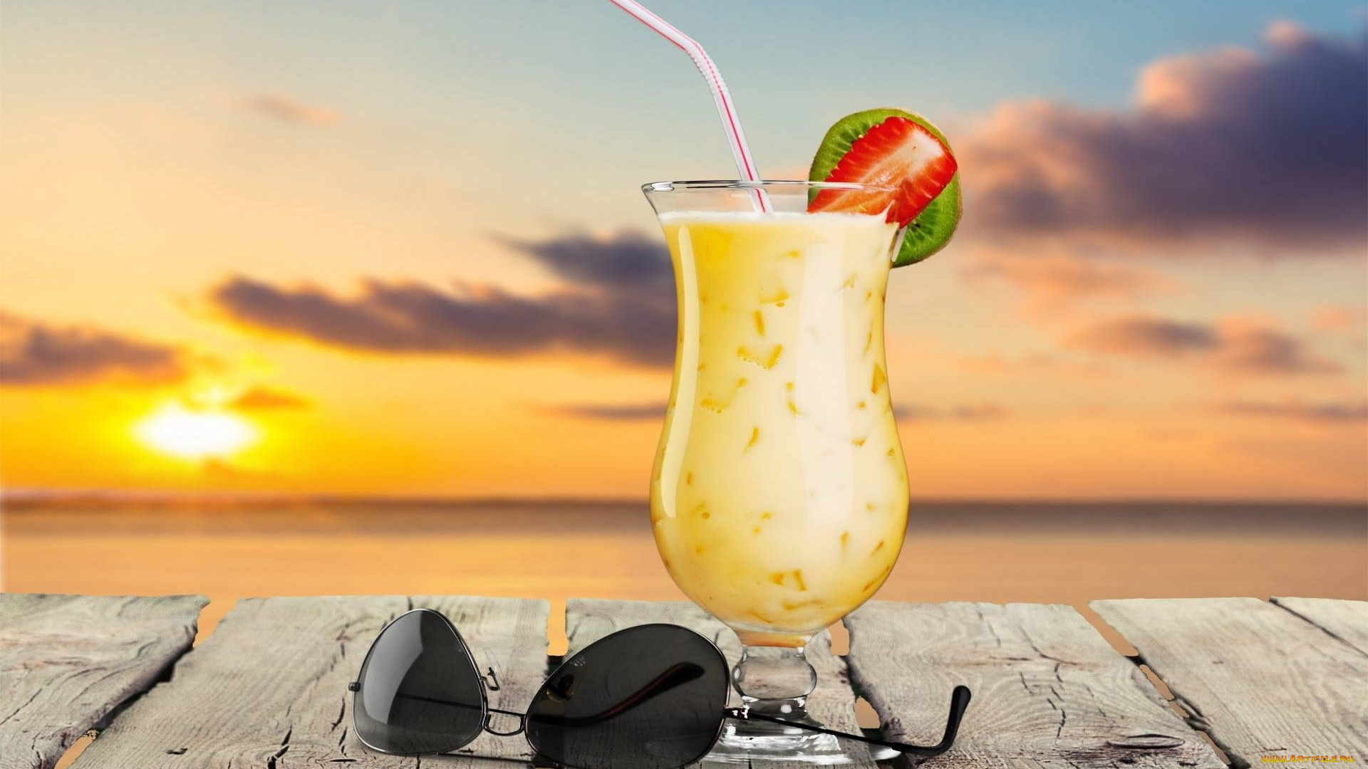 еда, напитки, , коктейль, клубника, коктейль, очки, закат, киви