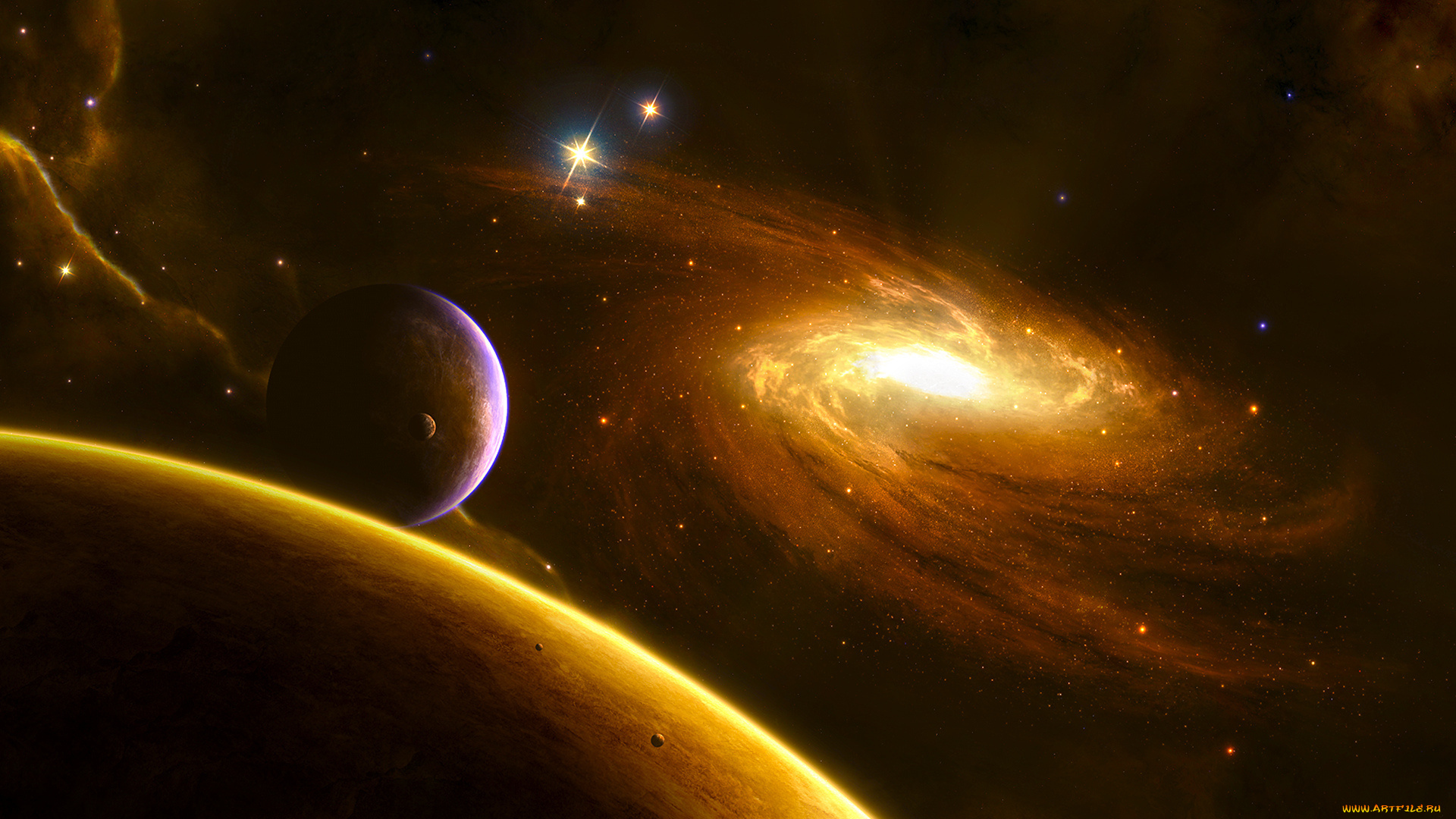 космос, арт, звезды, галактика, вселенная, планеты