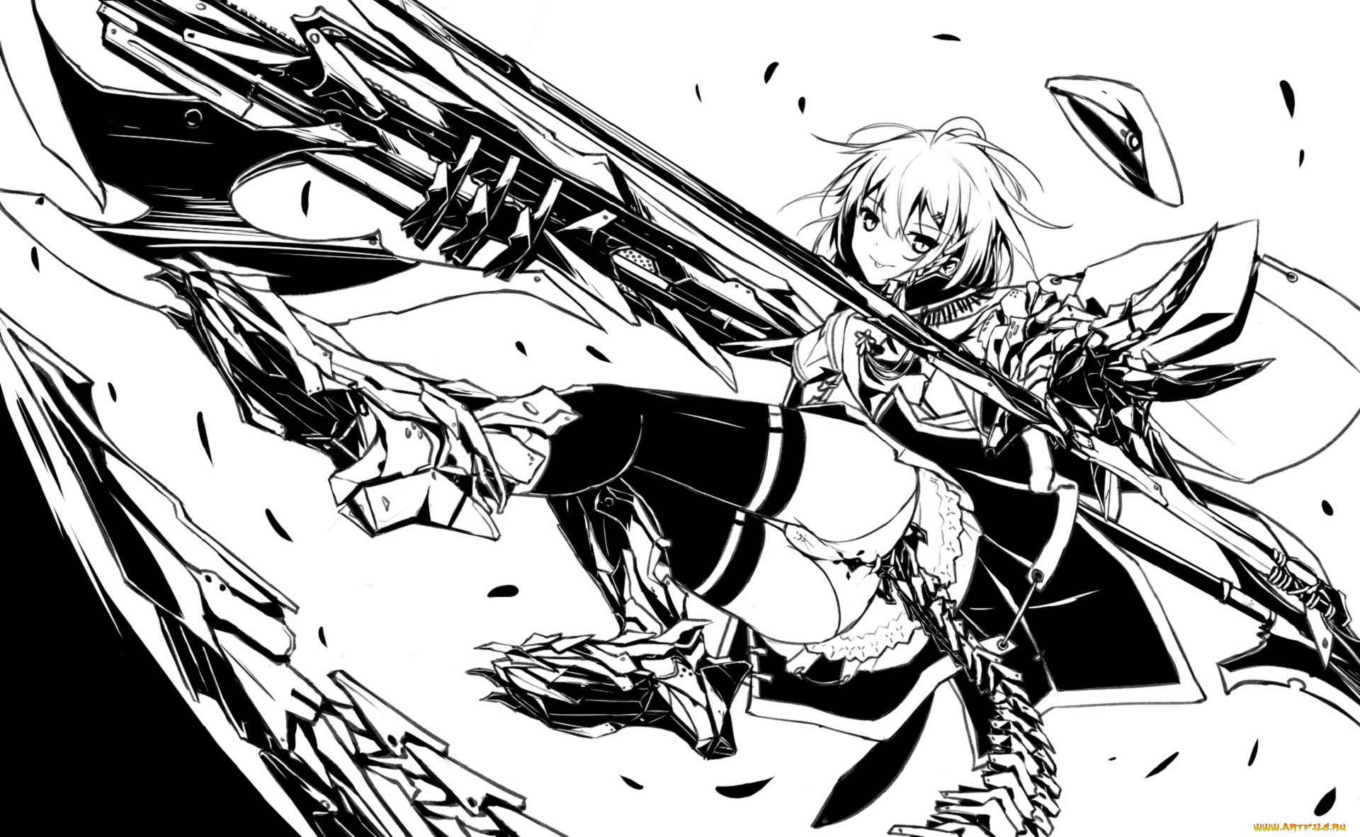 аниме, оружие, , техника, , технологии, монохромная