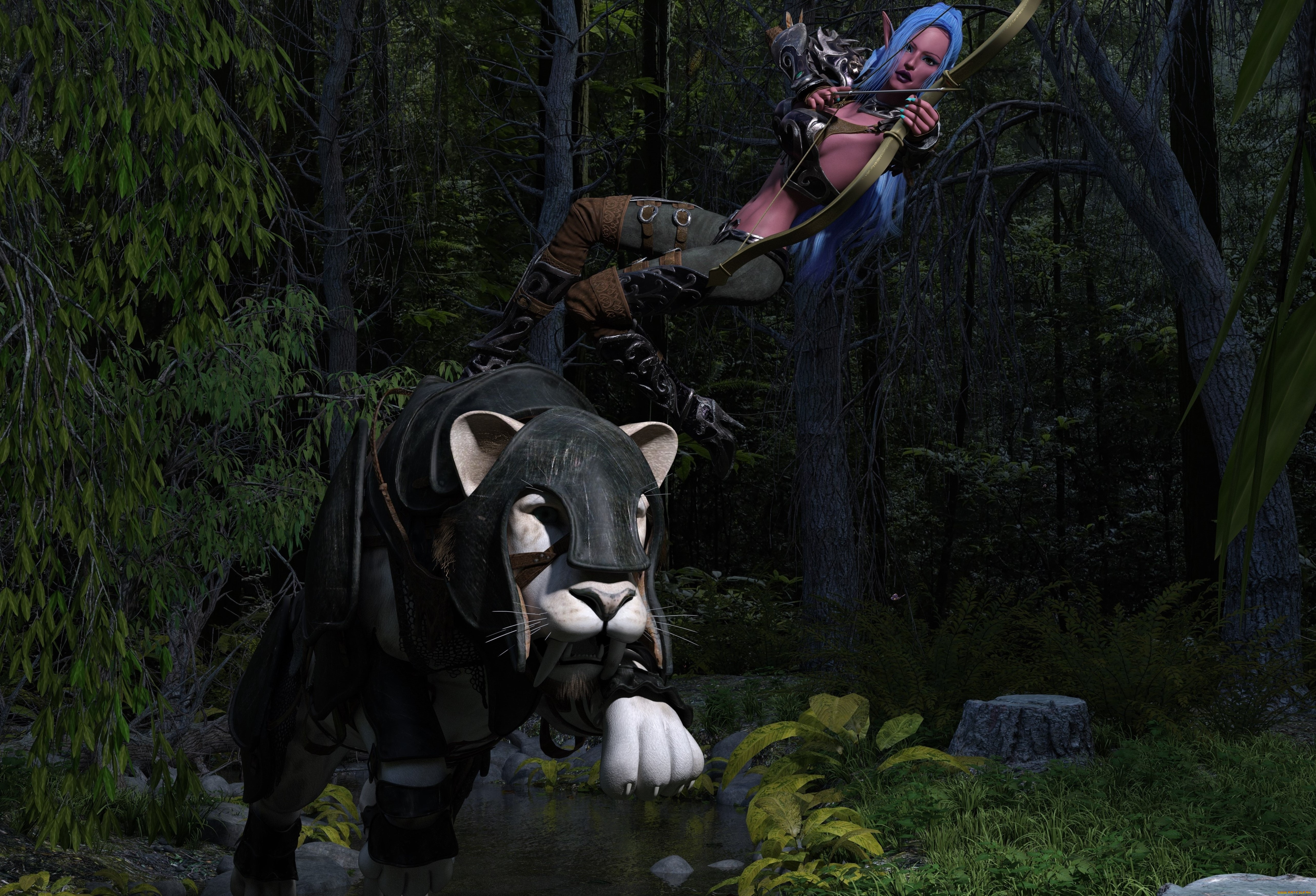 3д, графика, эльфы, , elves, фон, взгляд, эльфийка