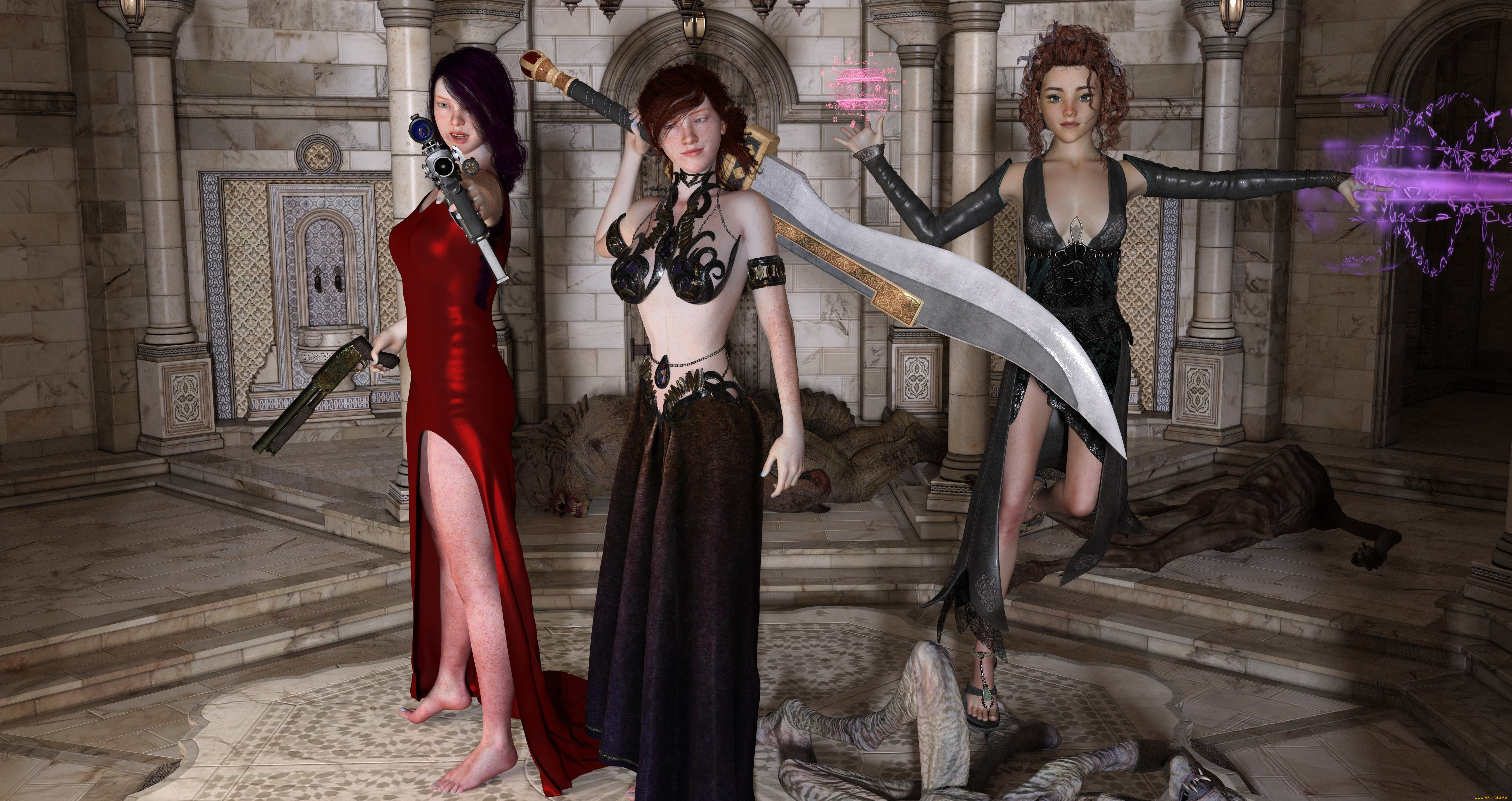 3д, графика, фантазия, , fantasy, взгляд, девушки, фон