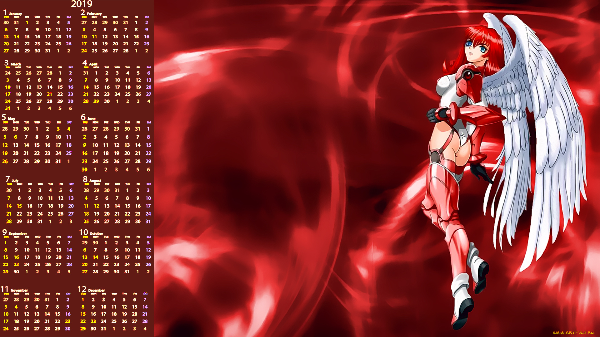 календари, аниме, девушка, крылья