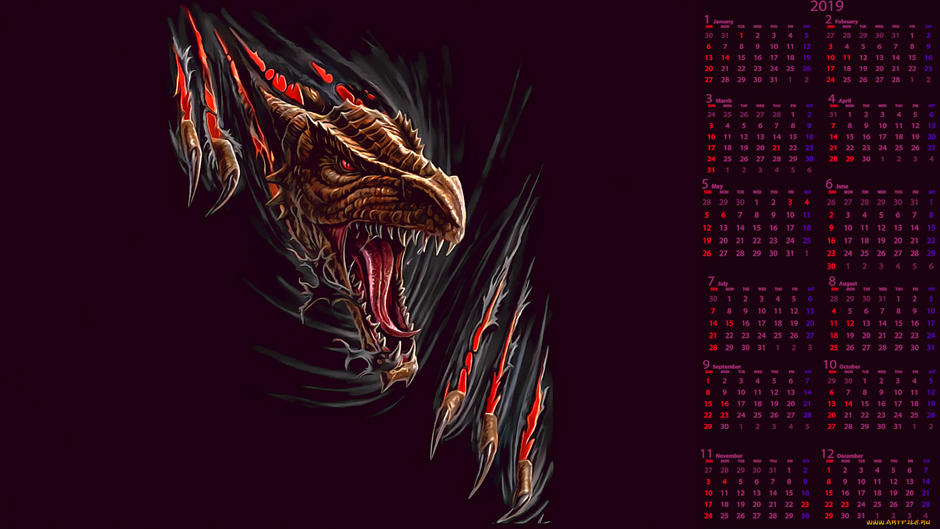 календари, фэнтези, дракон