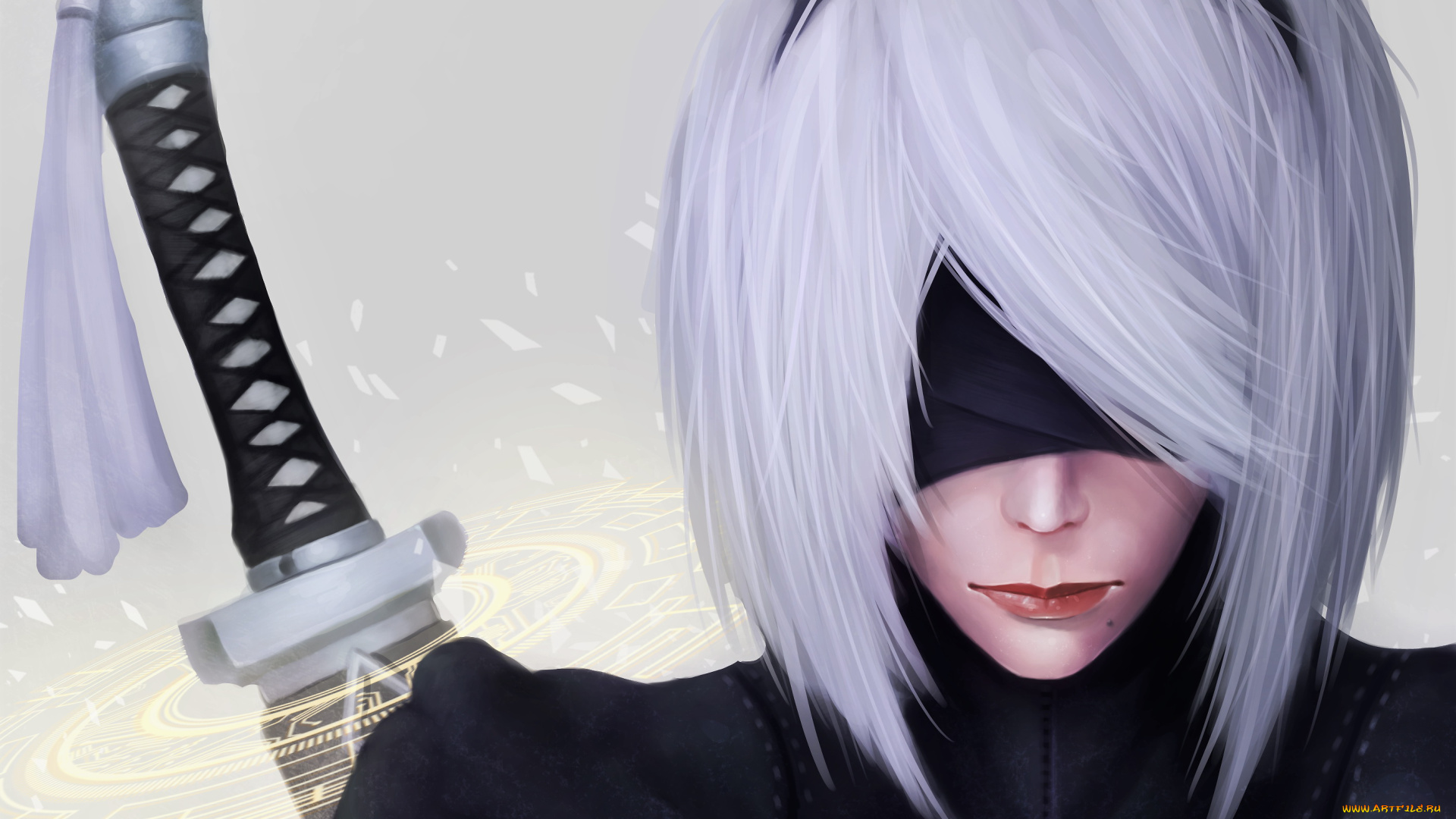 видео, игры, nier, , automata, маска, фон, девушка