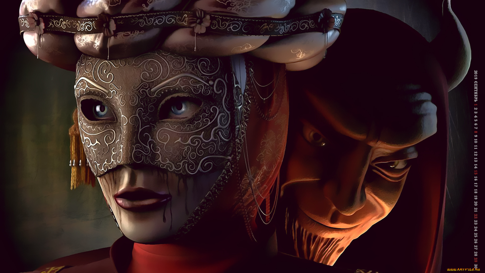 календари, 3д-графика, рога, маска, 2019, calendar, лицо, существо