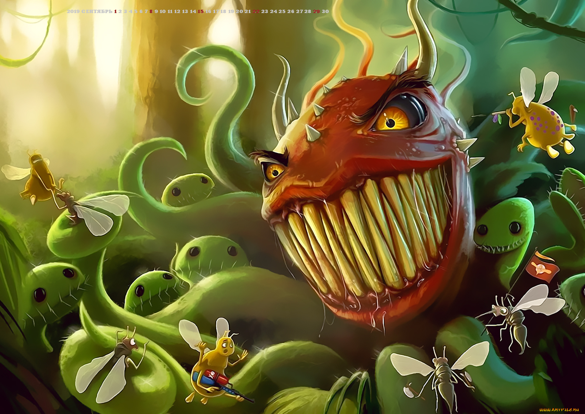 календари, фэнтези, calendar, щупальце, зубы, существо, 2019