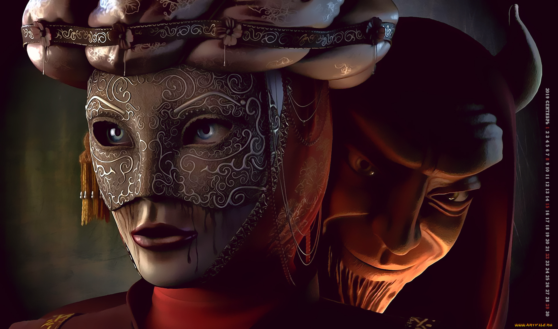 календари, 3д-графика, рога, маска, 2019, calendar, лицо, существо