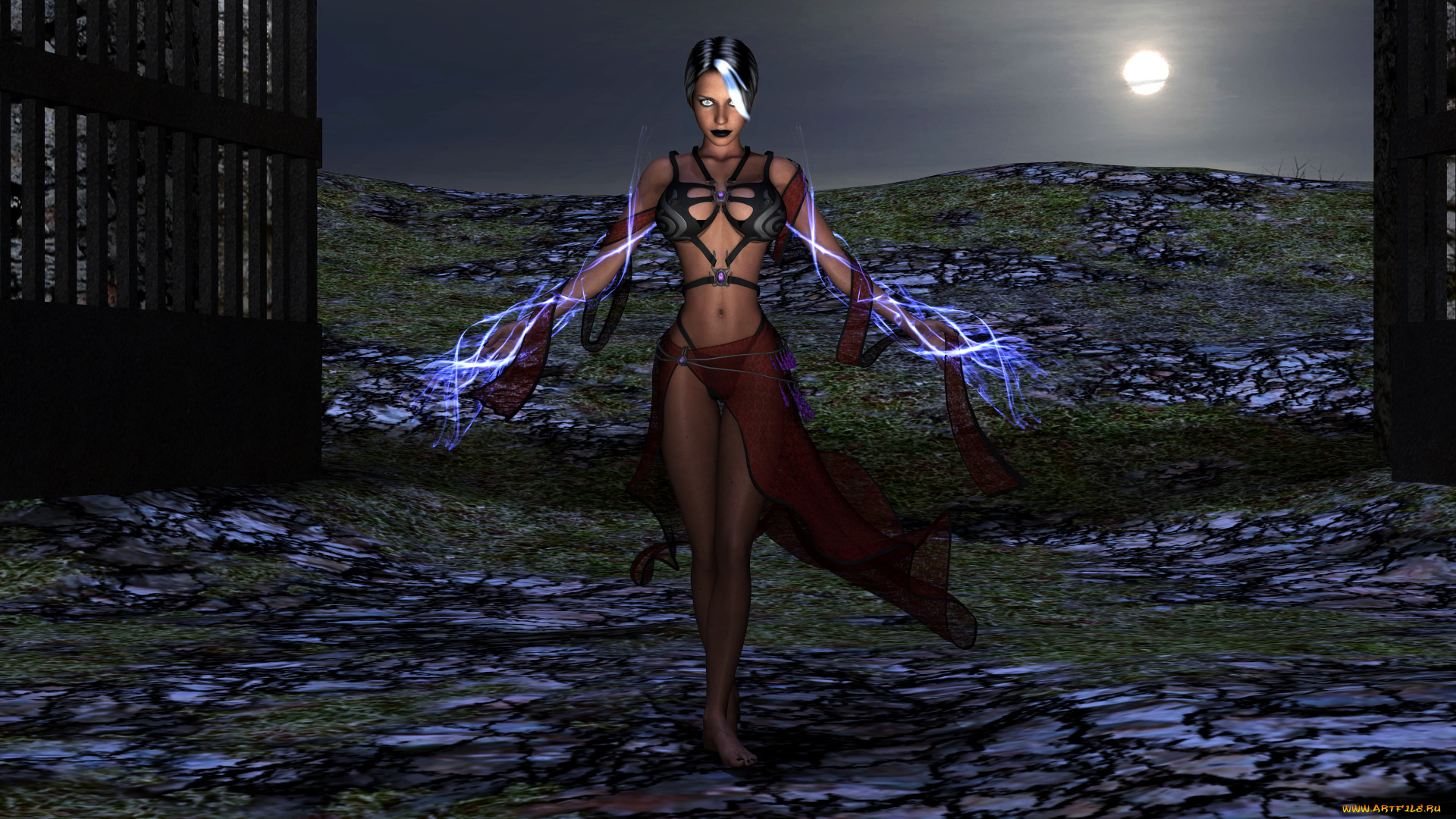 3д, графика, фантазия, , fantasy, девушка, фон, взгляд, магия, луна