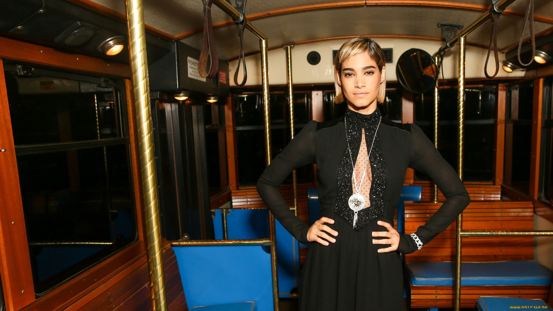 sofia, boutella, девушки, sofia, boutella, трамвай, салон, поза, девушка, актриса, красотка, блондинка, кино, взгляд, макияж, причёска