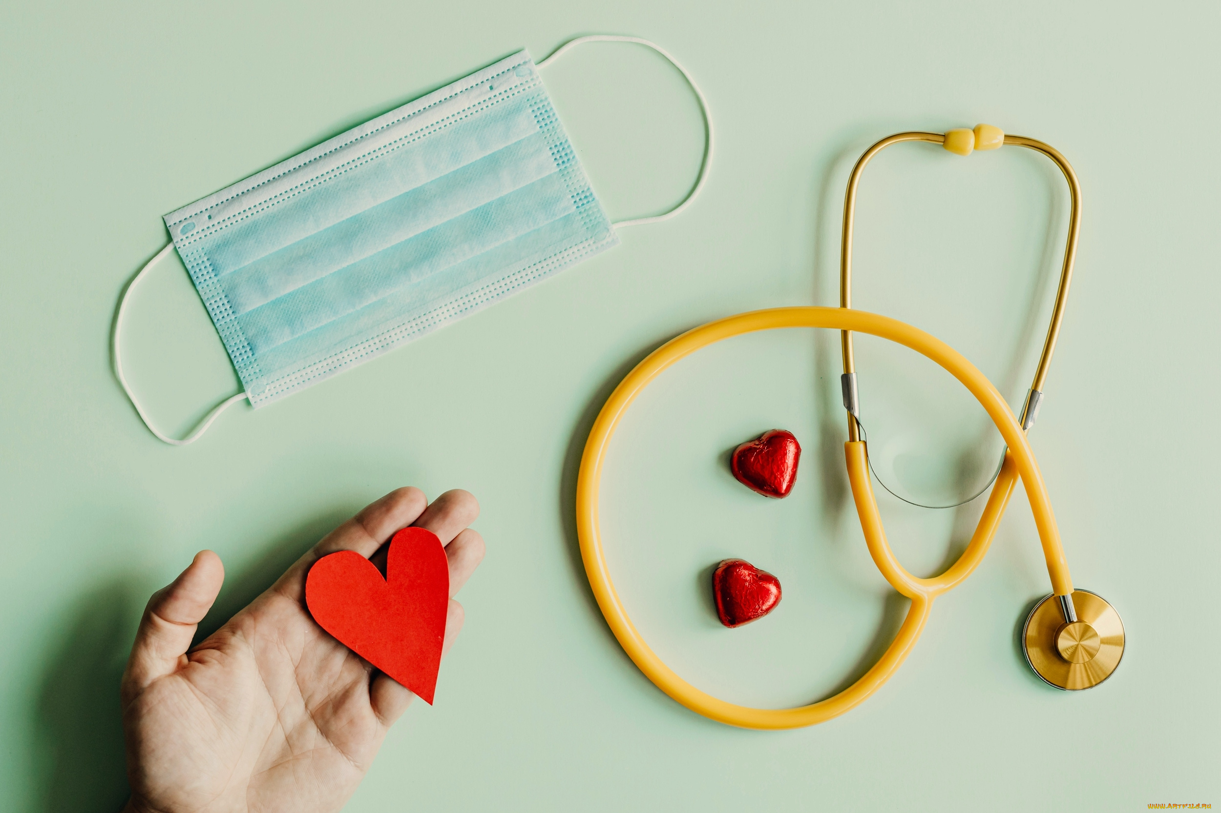 разное, медицина, маска, фонендоскоп, сердце