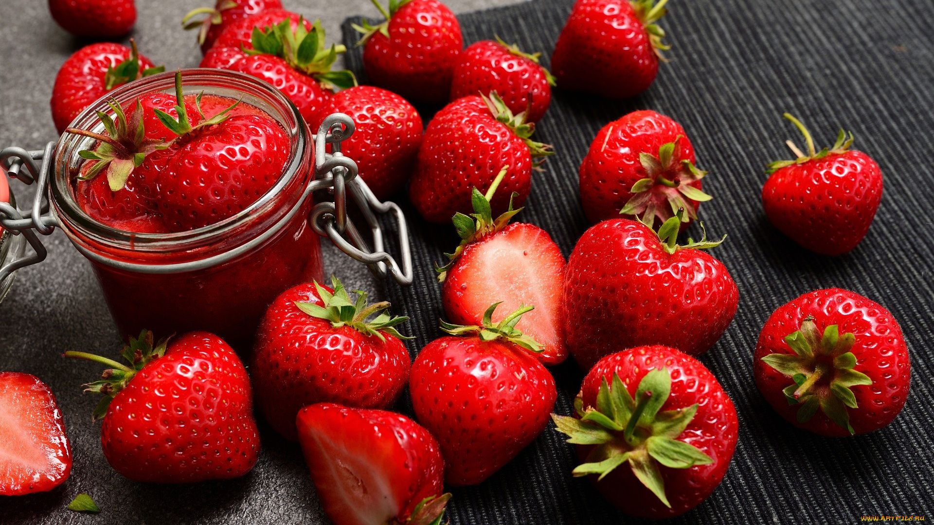 еда, клубника, , земляника, банка, крупная, спелая