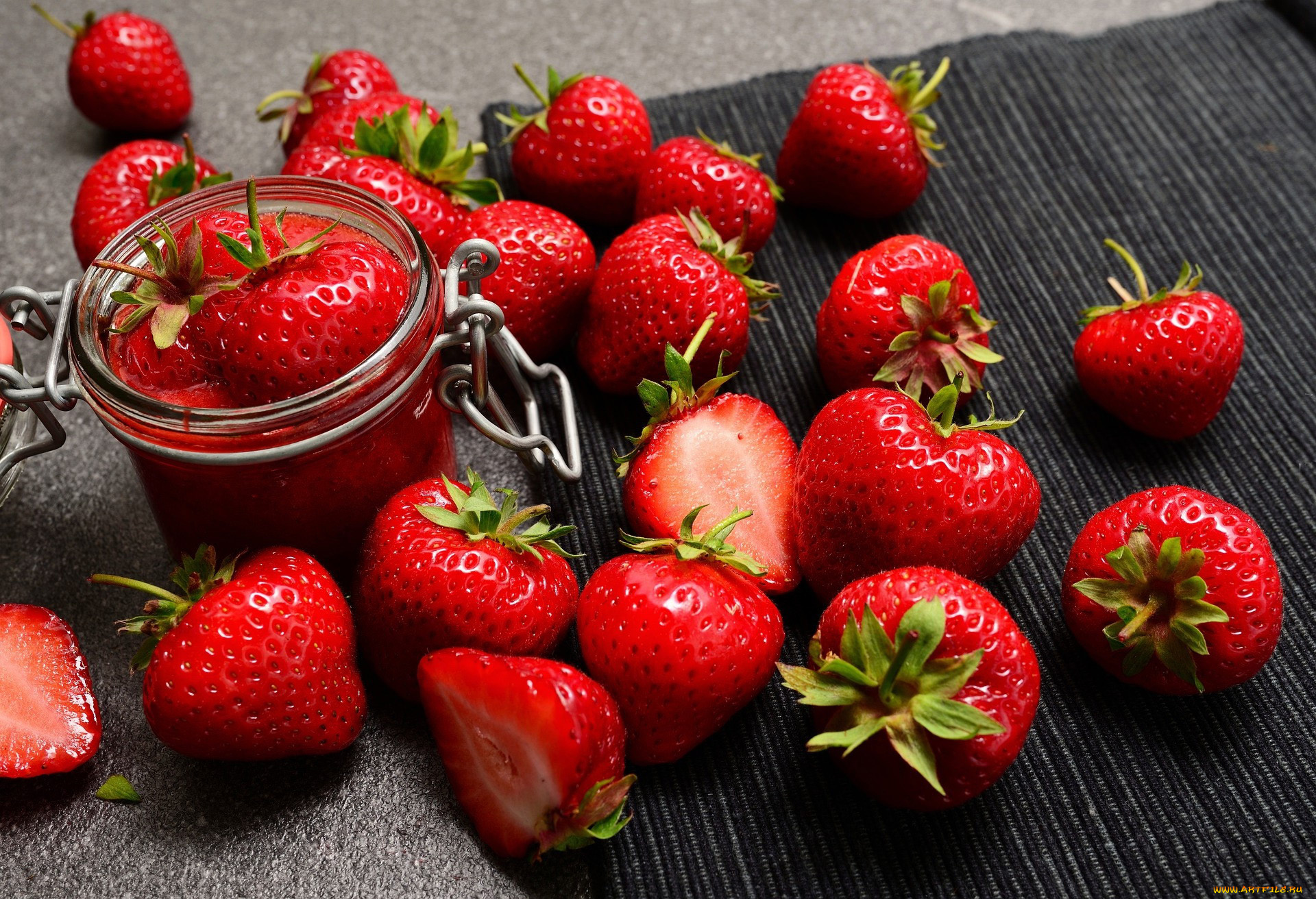 еда, клубника, , земляника, банка, крупная, спелая