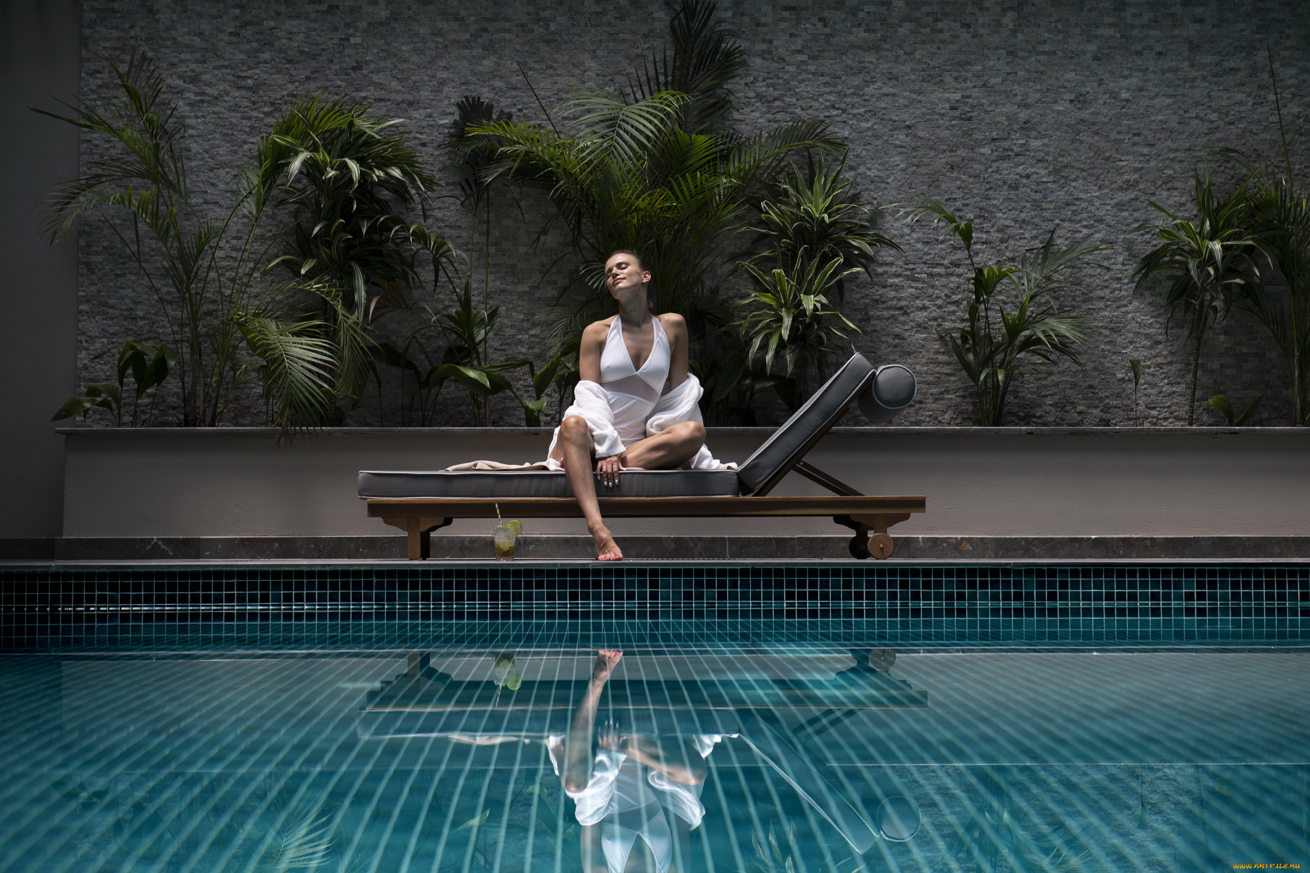 девушки, -, брюнетки, , шатенки, бассейн, брюнетка, поза, отражение