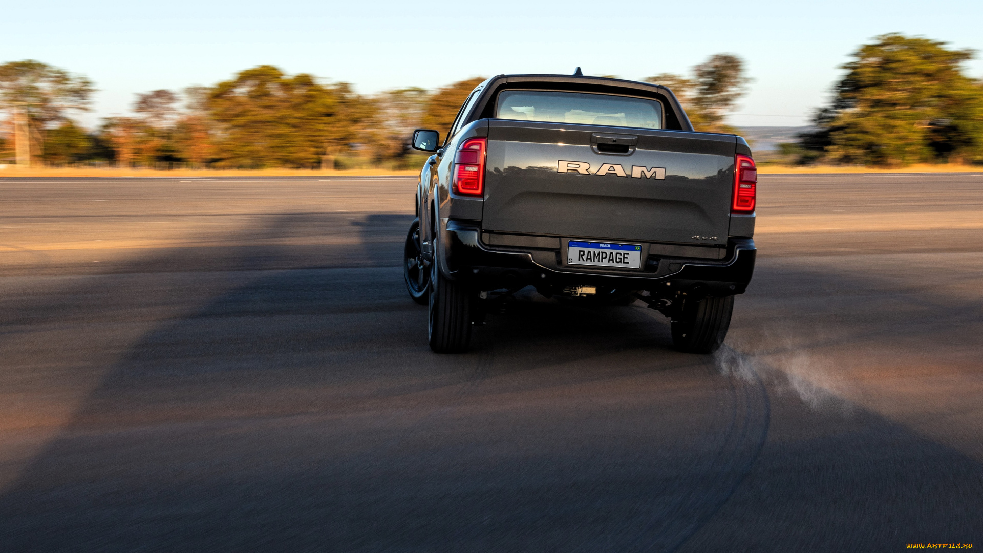 автомобили, ram, черный, дорога, поворот, осень, деревья