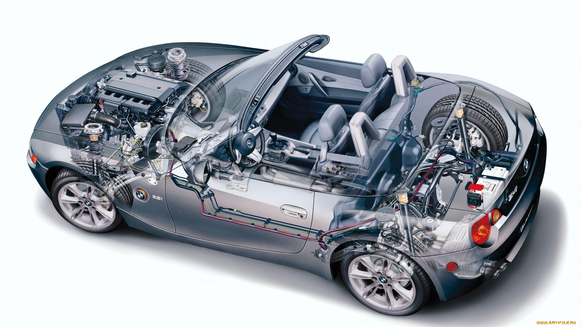 автомобили, рентген, машина, серебристая, детали