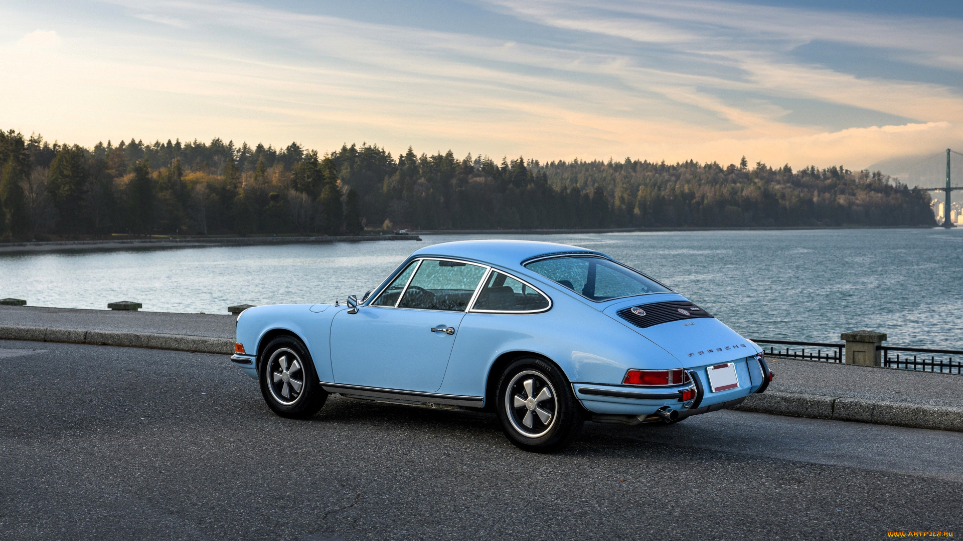 porsche-911, t-2-4, coupe, 1972, автомобили, porsche, голубой, река, лес