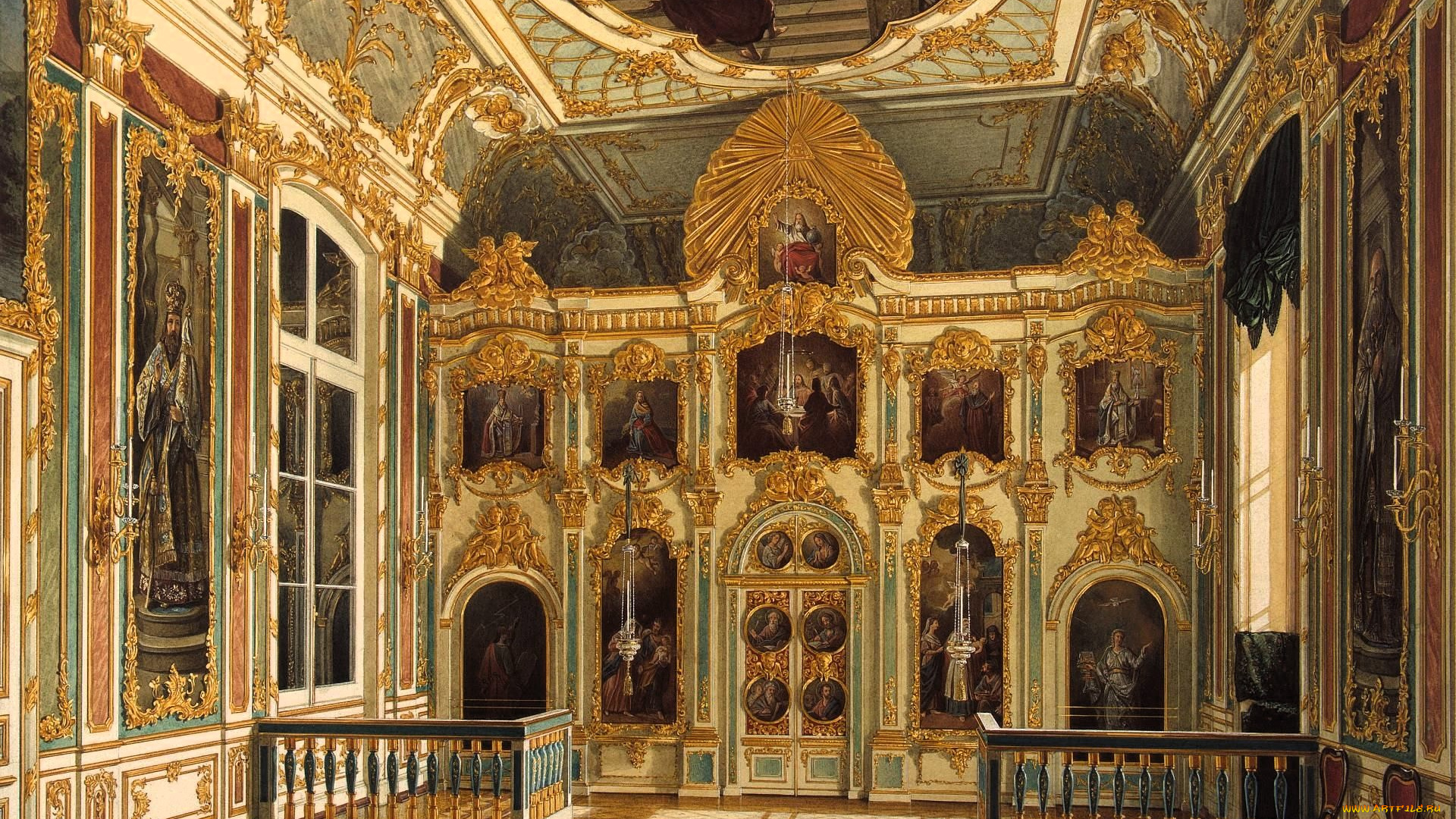 рисованное, эдуард, гау, церковь, интерьер, свечи, иконостас