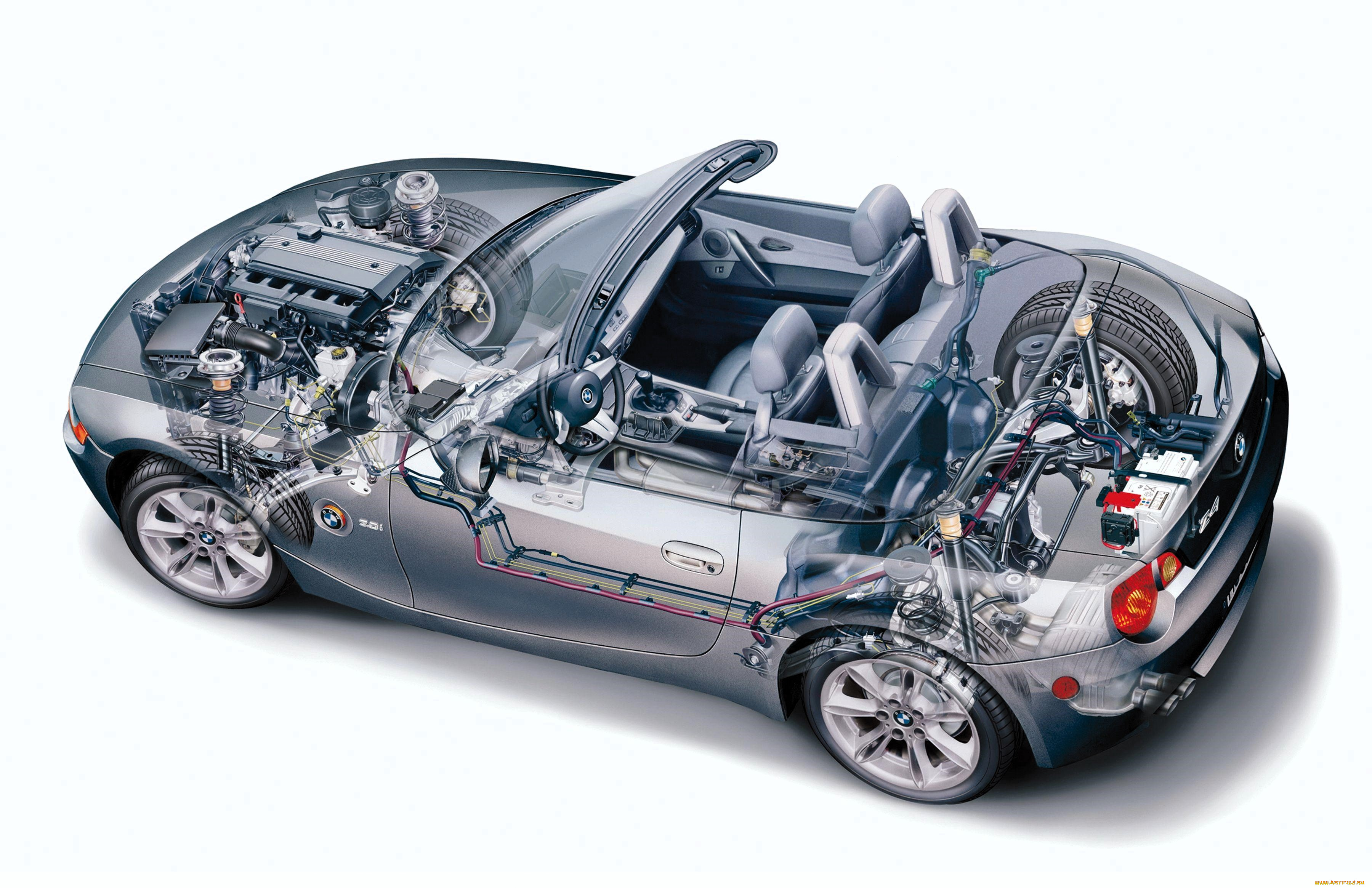 автомобили, рентген, машина, серебристая, детали