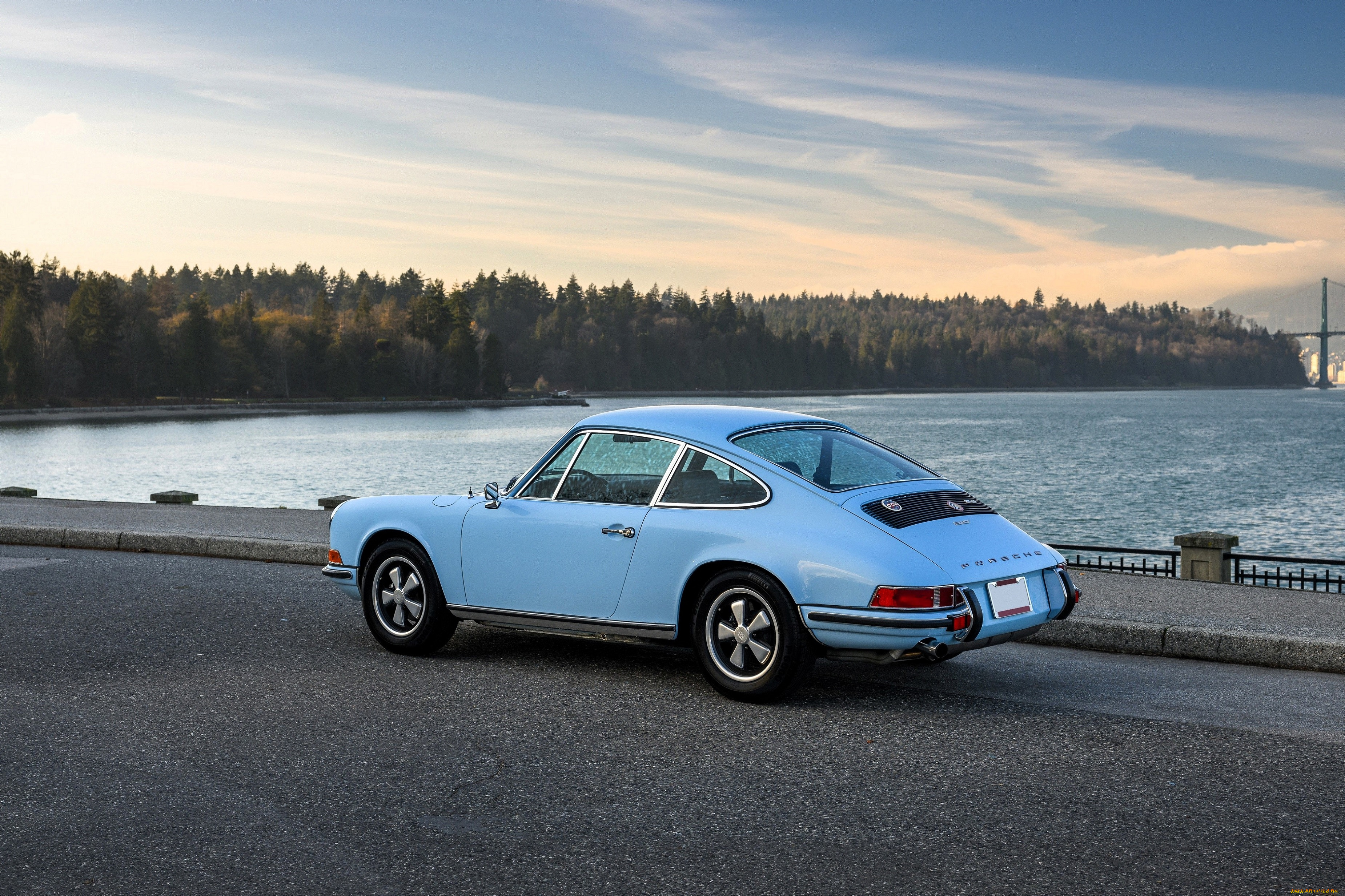porsche-911, t-2-4, coupe, 1972, автомобили, porsche, голубой, река, лес