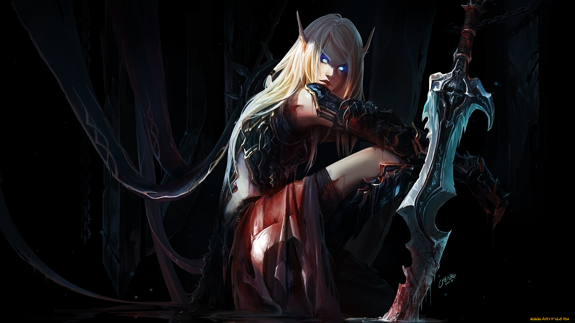 фэнтези, эльфы, меч, chen, bo