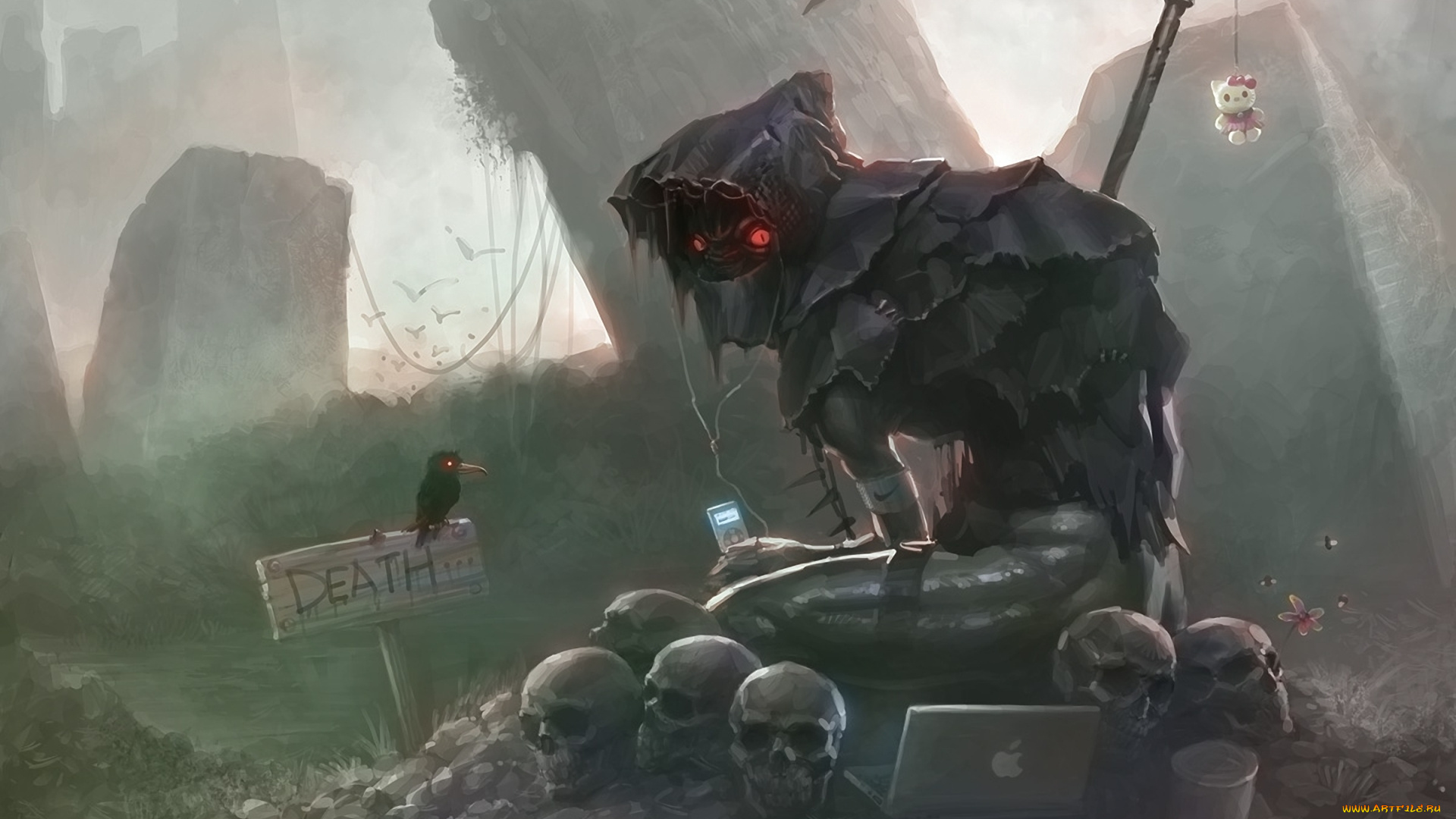 фэнтези, нежить, смерть, коса, черепа, apple, компьютер