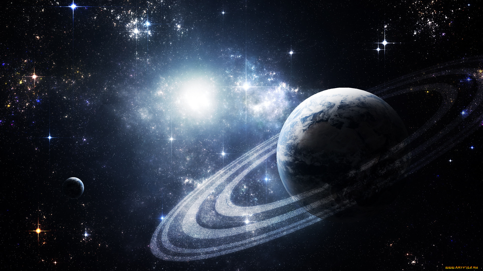 космос, арт, свечения, звёзды, планеты