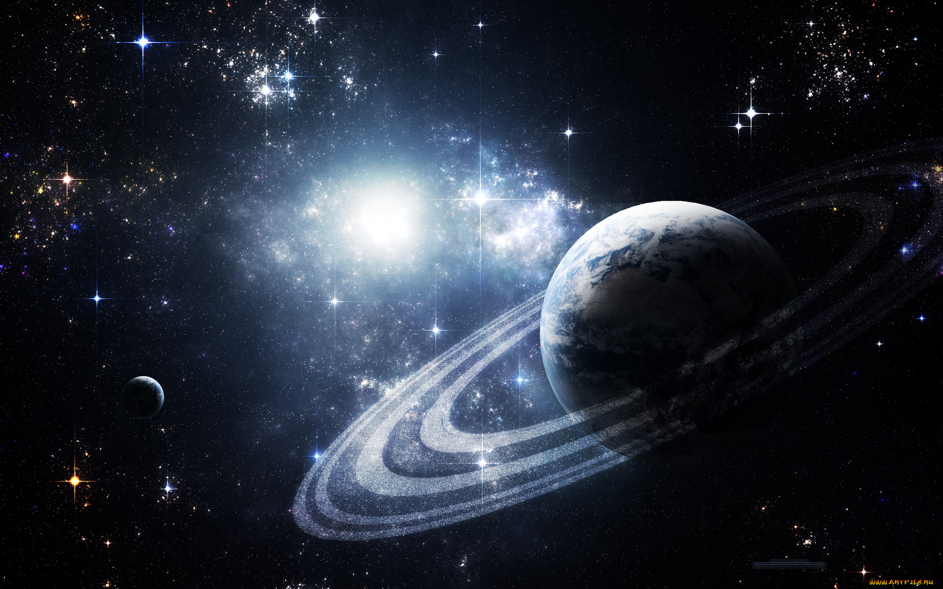 космос, арт, свечения, звёзды, планеты