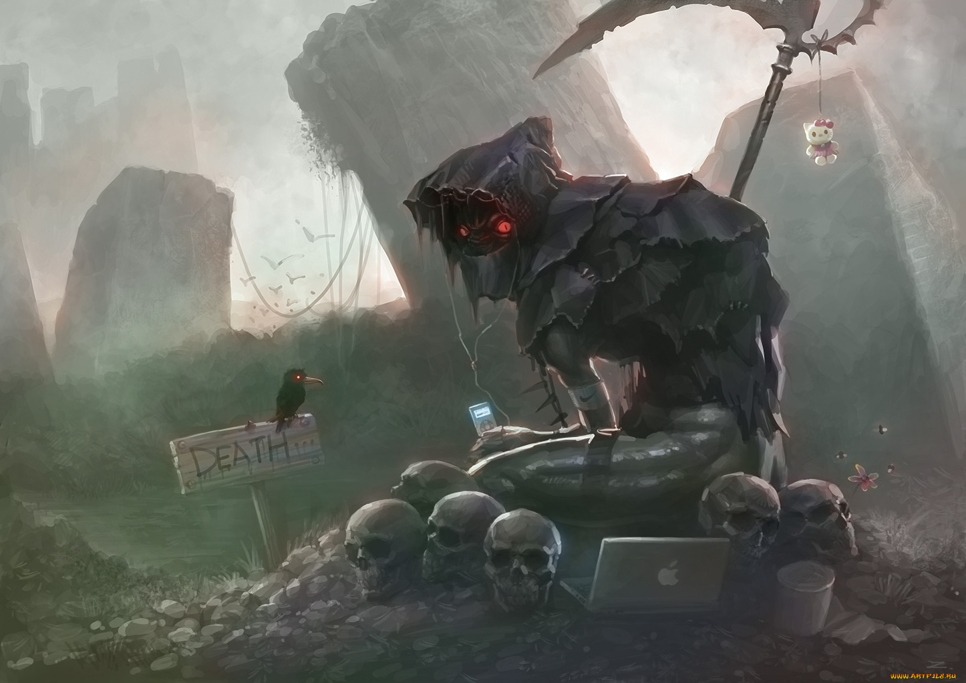 фэнтези, нежить, смерть, коса, черепа, apple, компьютер