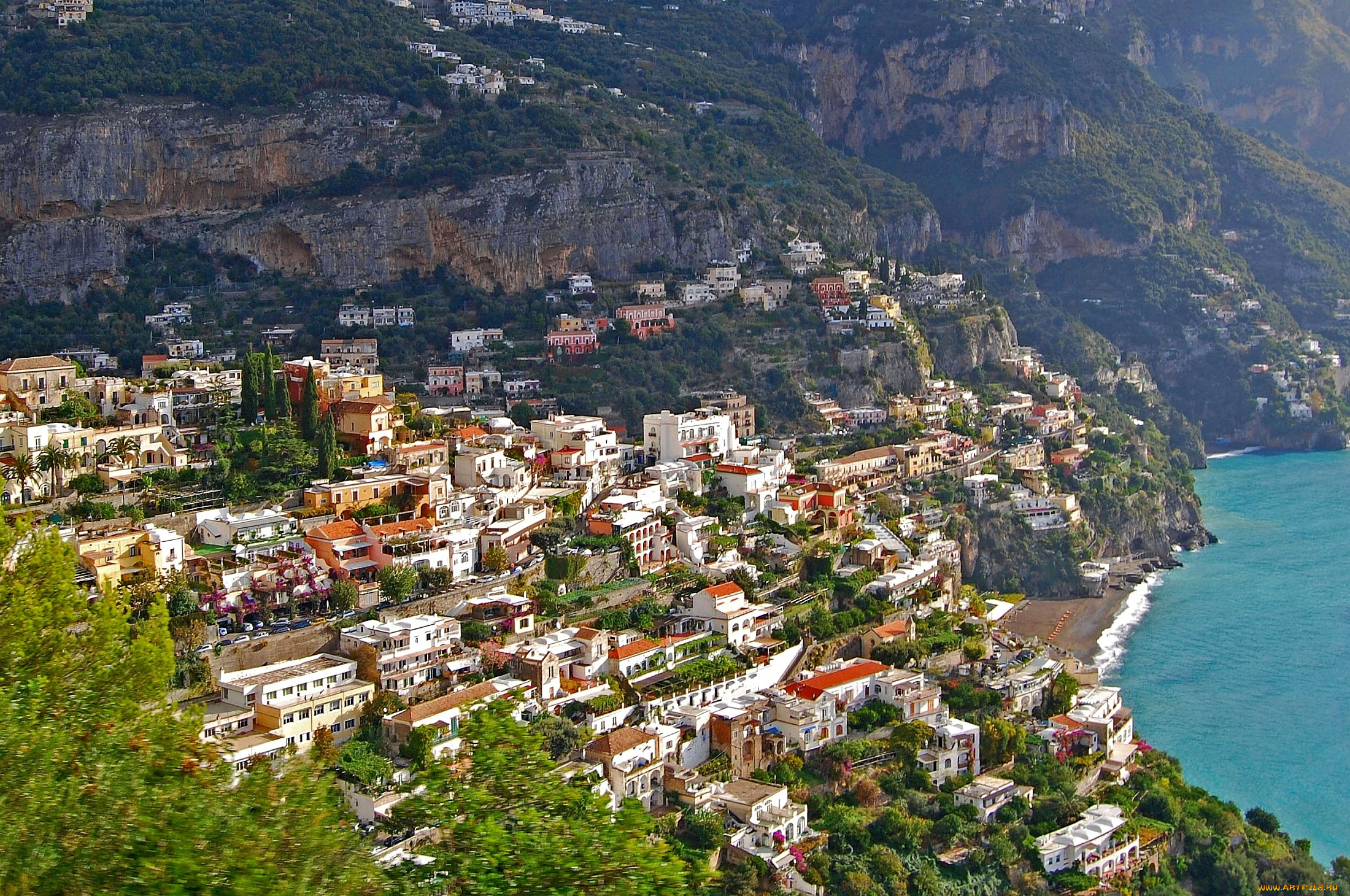 позитано, италия, города, амальфийское, лигурийское, побережье, горы, море, дома