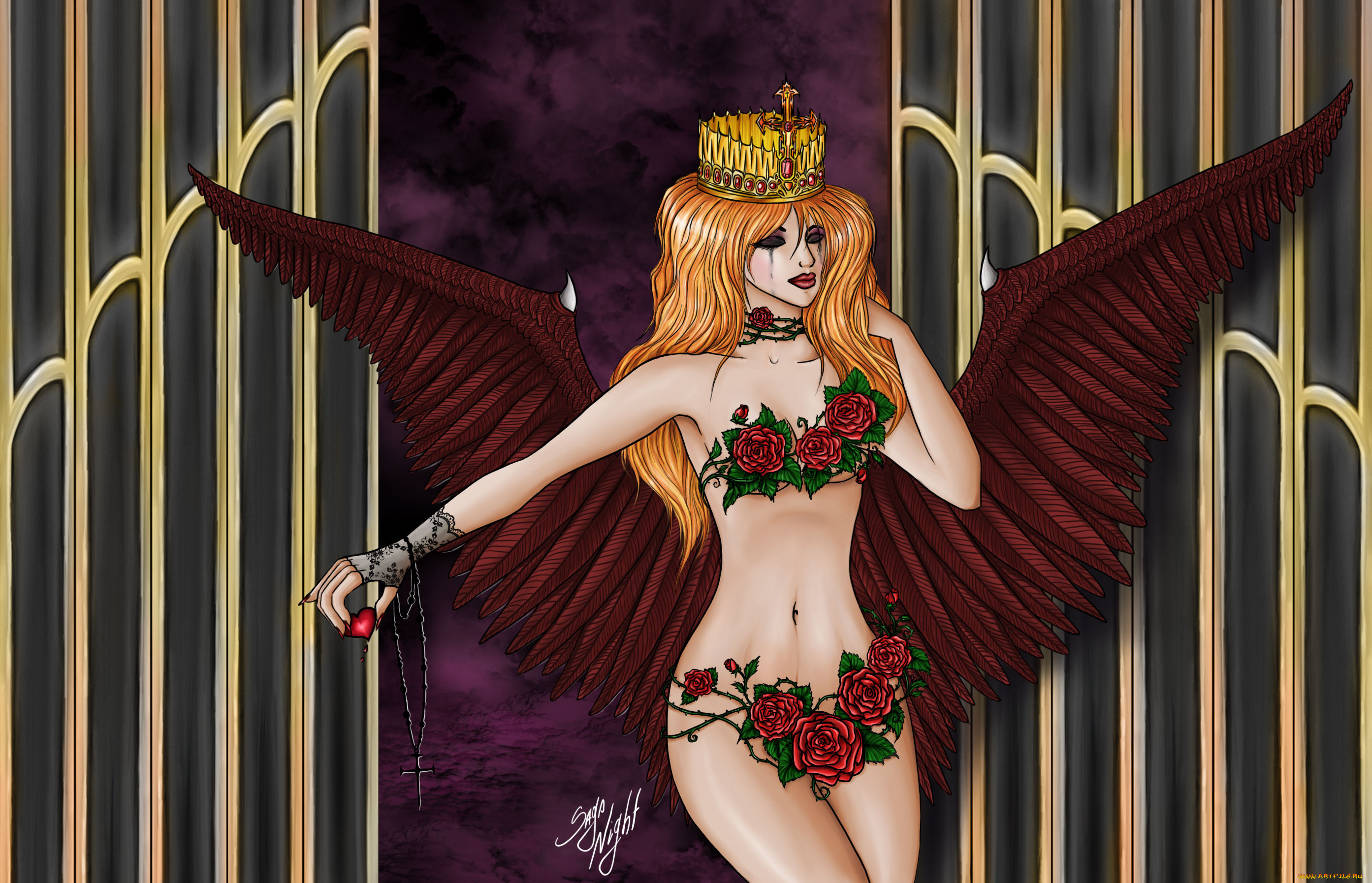 фэнтези, демоны, розы, крылья