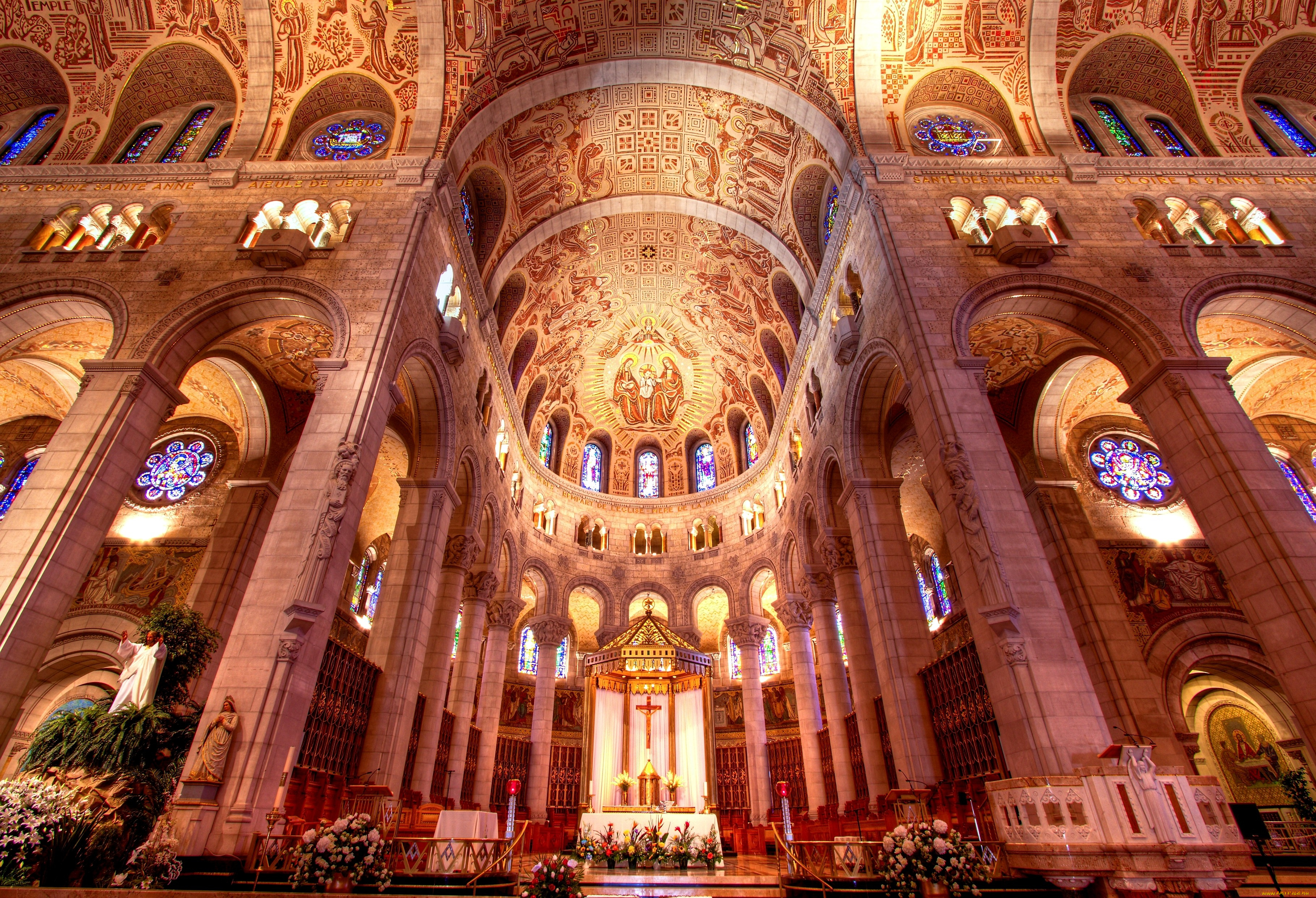 базилика, сент, анн, де, бопре, франция, интерьер, убранство, роспись, храма, витражи, распятие, колонны, статуи, арки