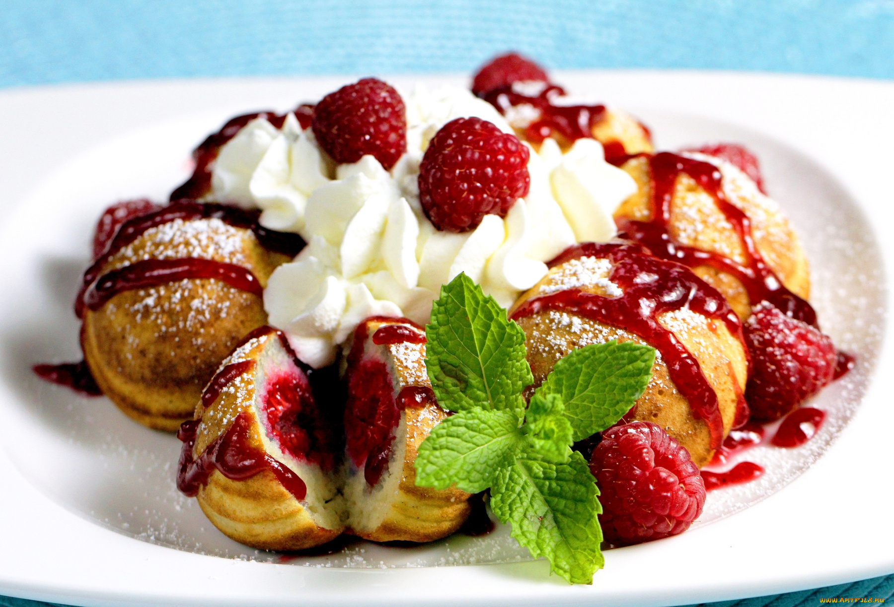 еда, пирожные, кексы, печенье, мята, малина, крем