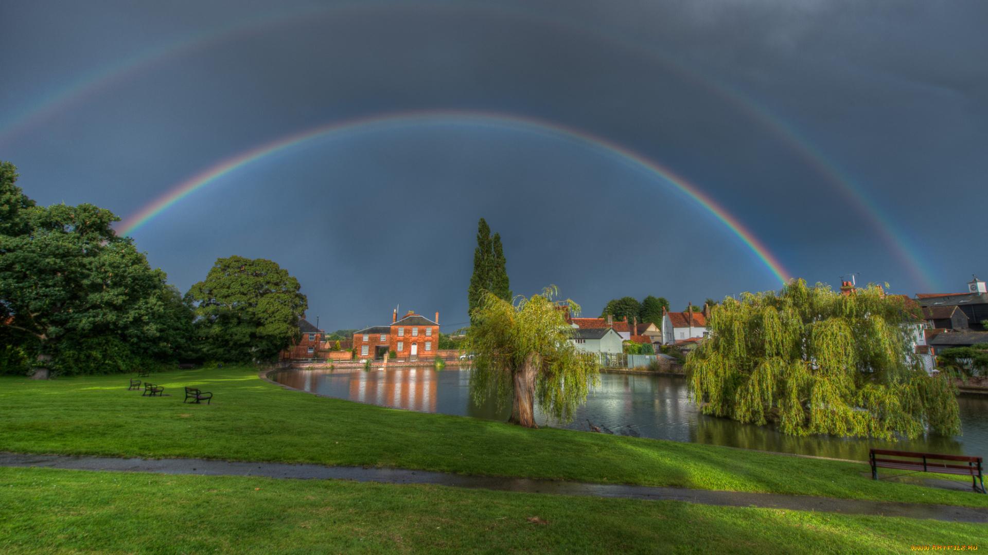 города, пейзажи, радуга, англия
