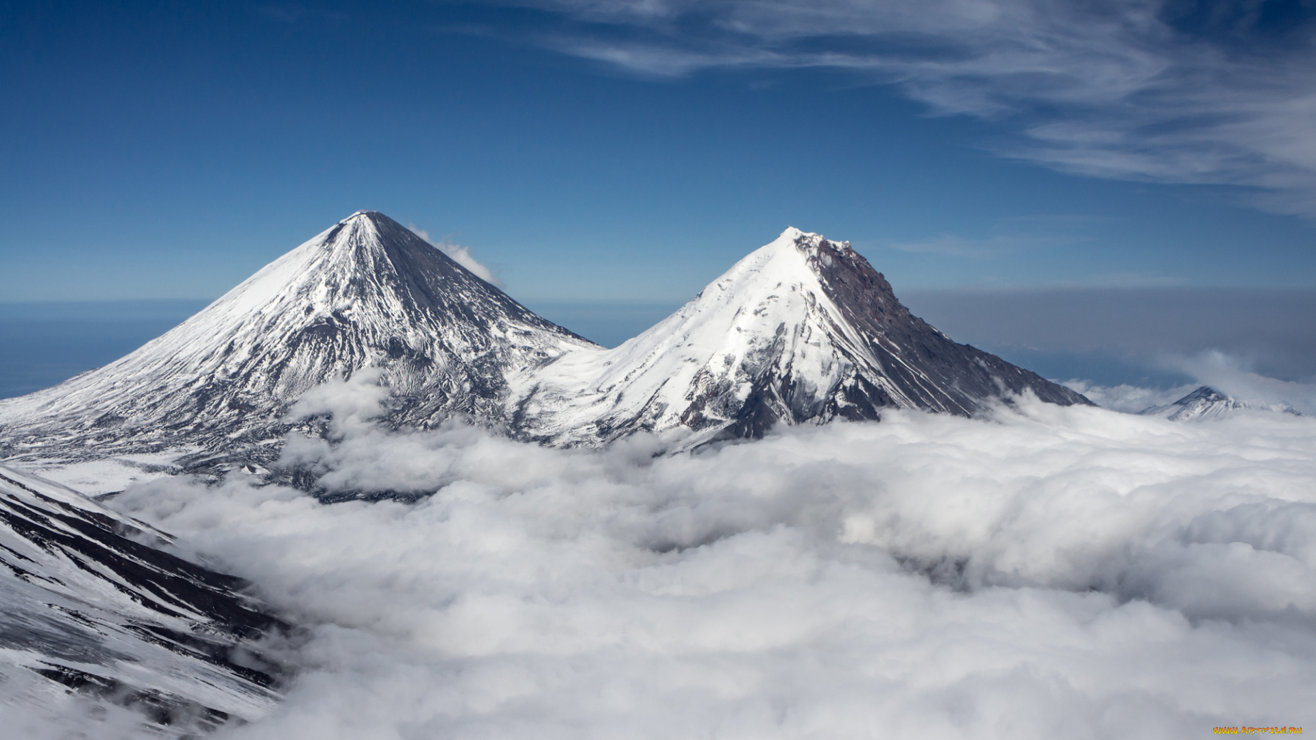 природа, горы, снег, облака, небо