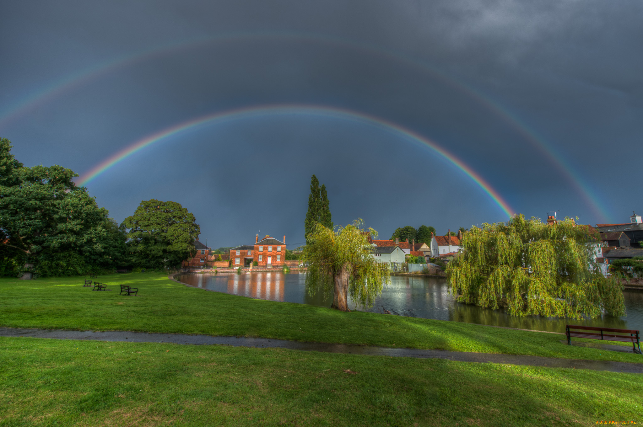 города, пейзажи, радуга, англия