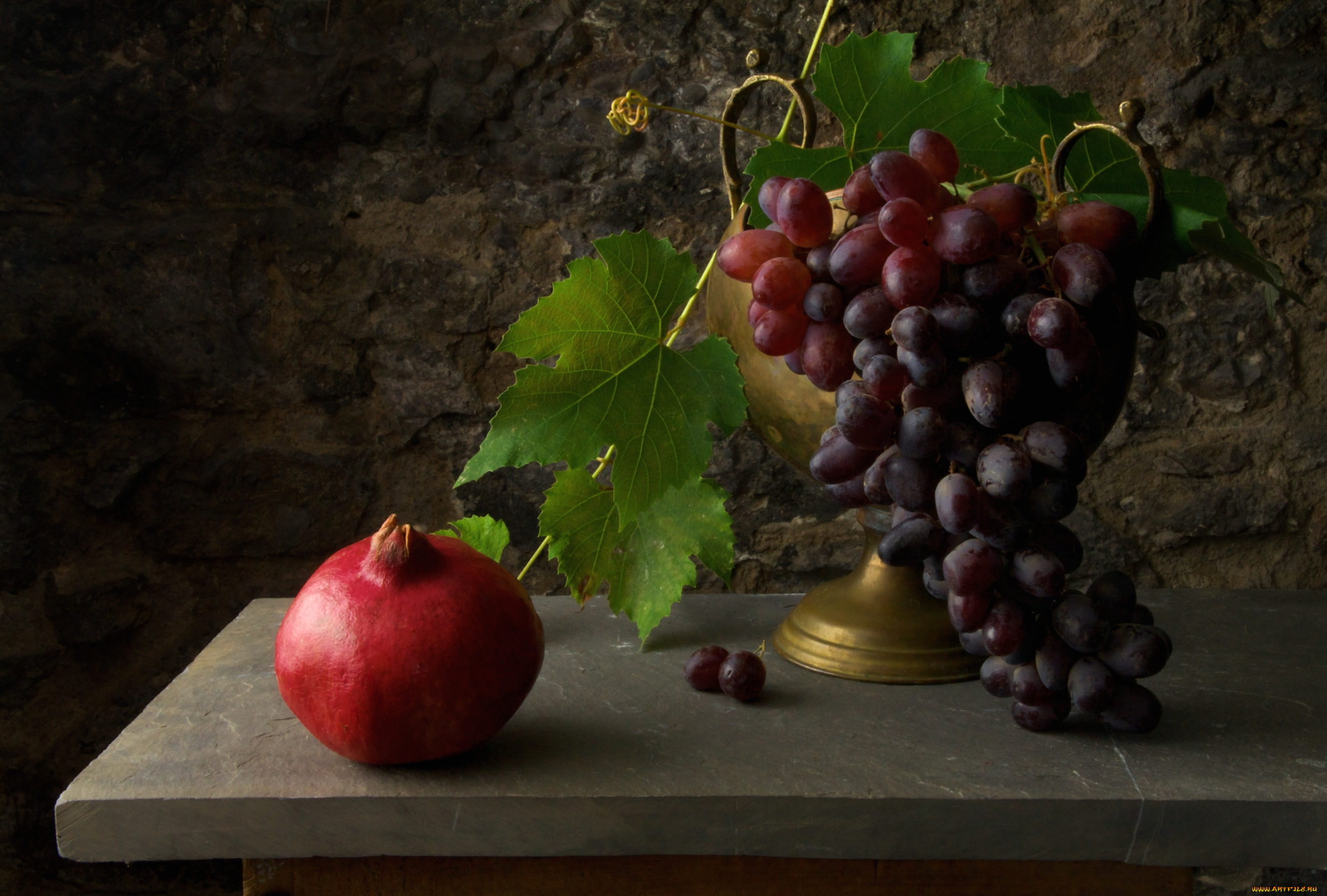 еда, фрукты, ягоды, гранат, виноград, гроздь