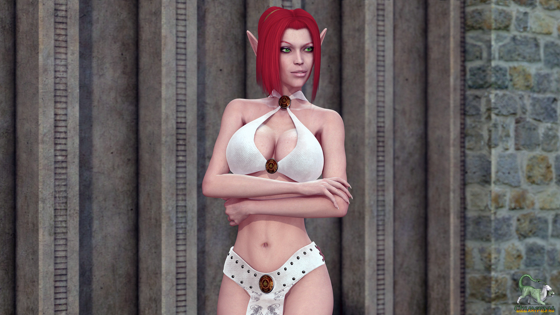 3д, графика, elves, эльфы, девушка, рижая