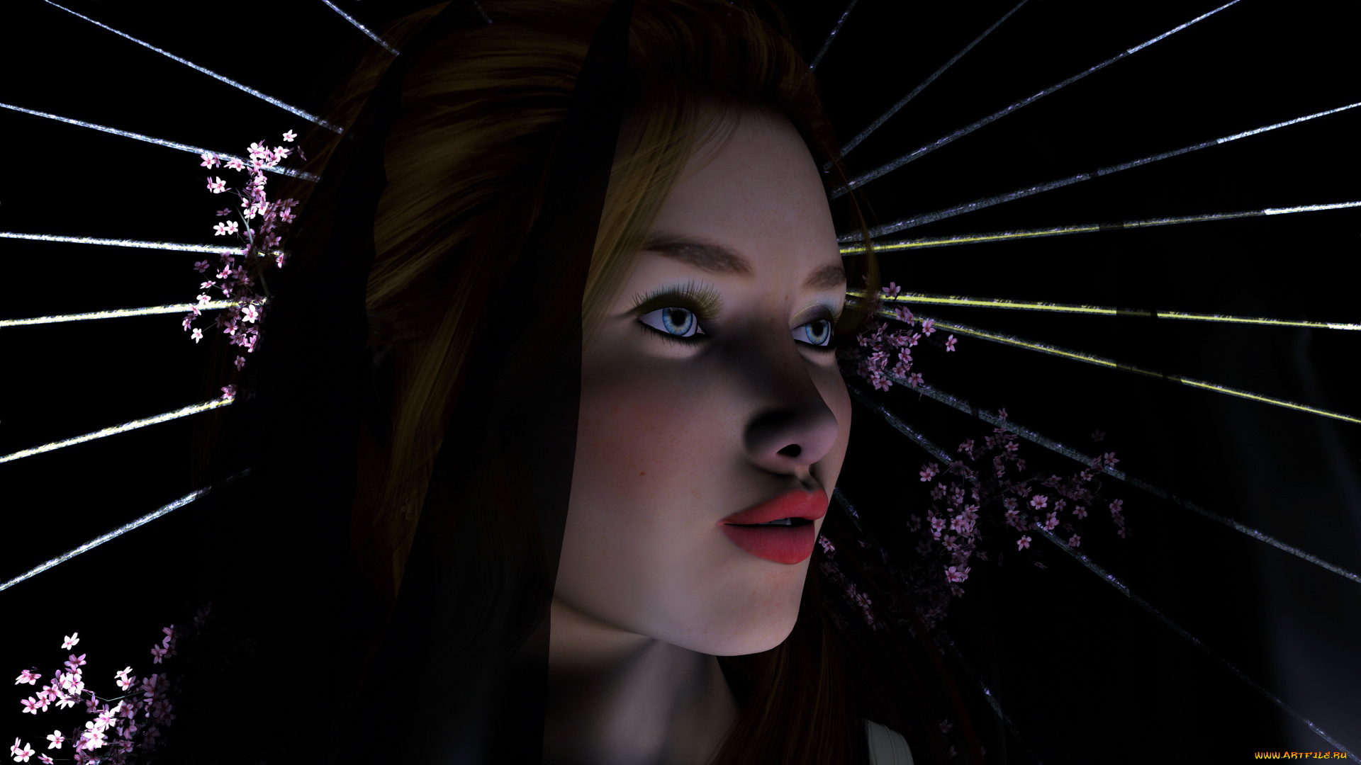 3д, графика, portraits, портрет, девушка, лицо, сакура