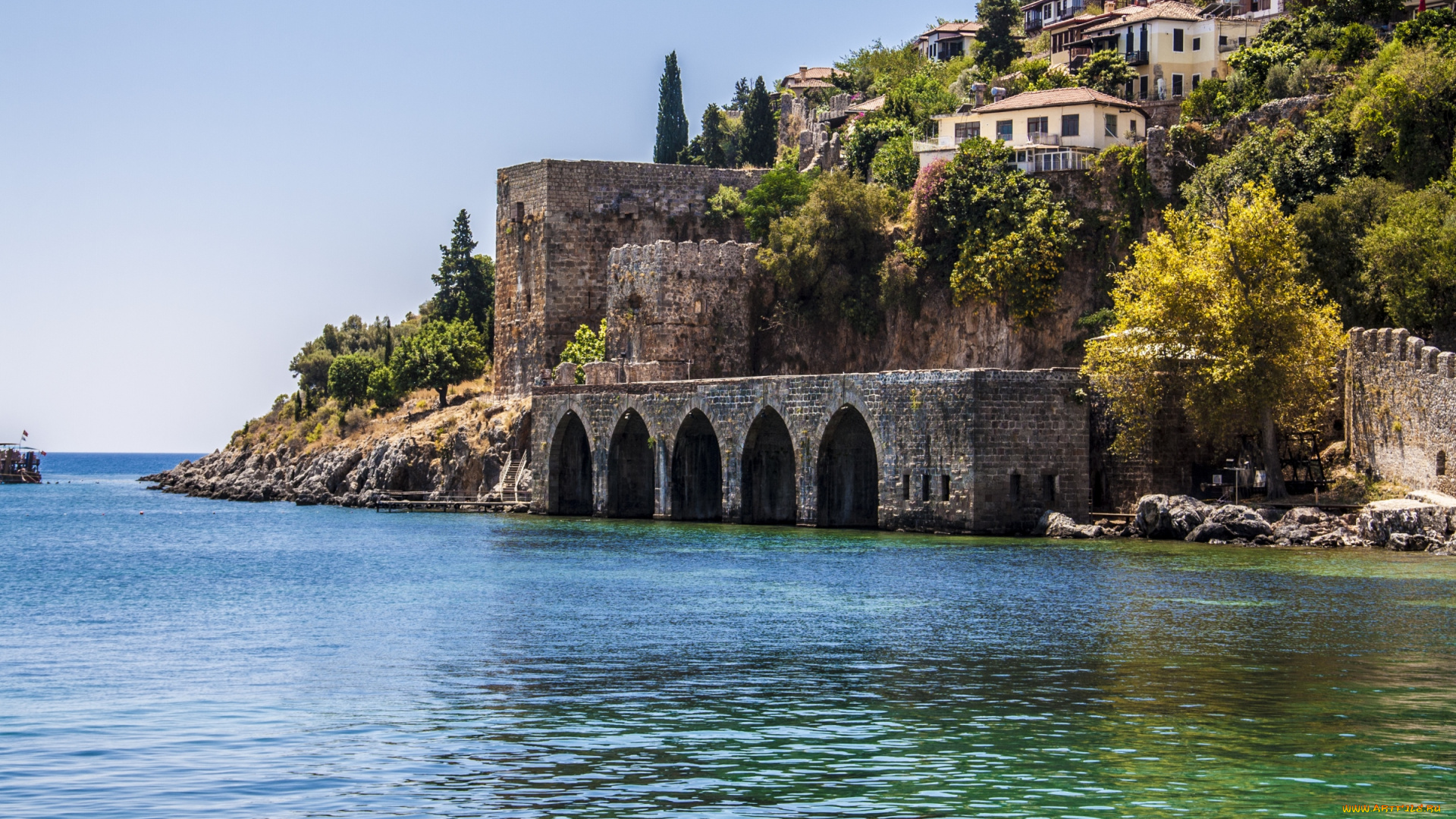аланья, турция, города, пейзажи, вода, дома