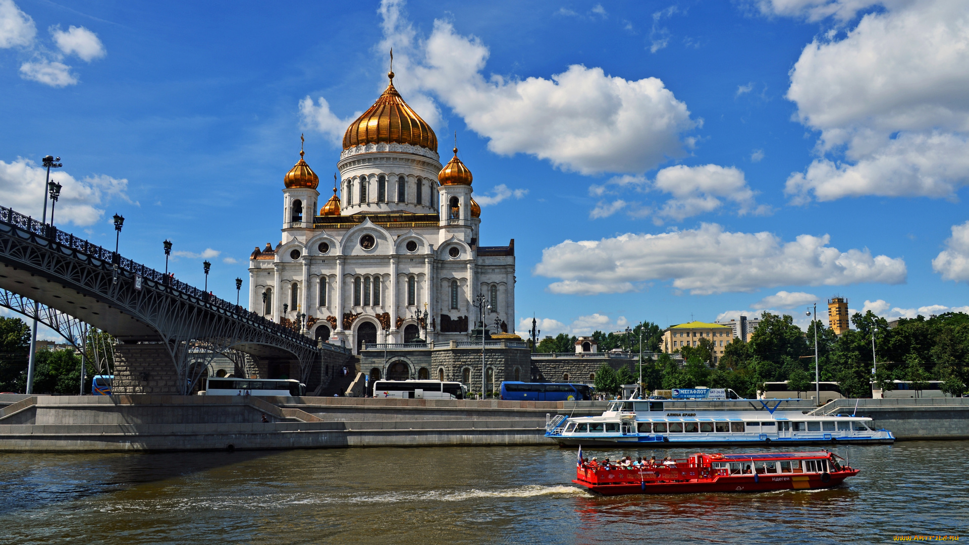 города, москва, россия, мост, река, храм, христа, спасителя