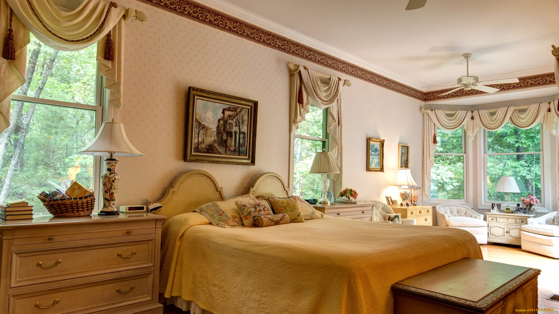 интерьер, спальня, кровать, картина